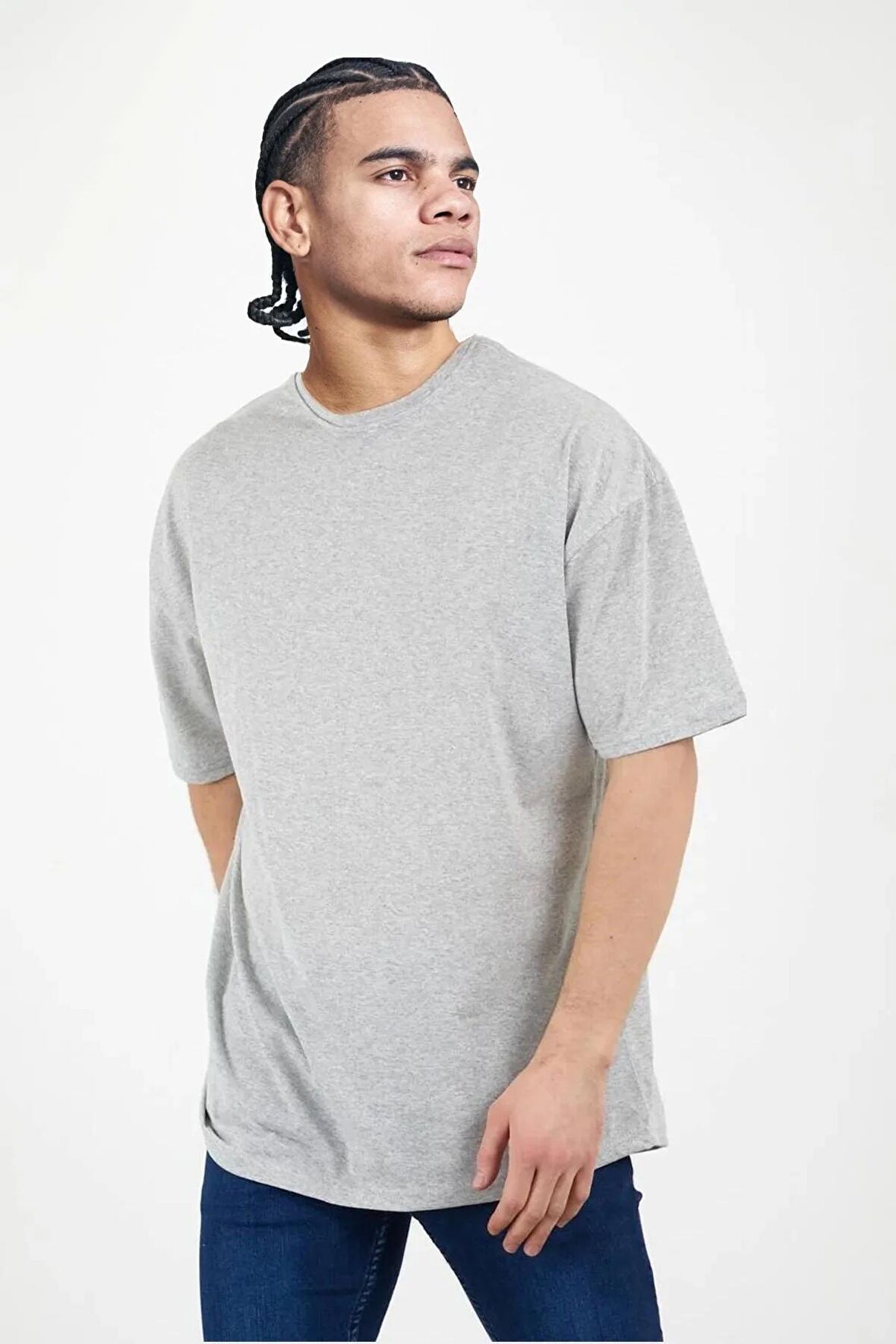 Unisex Oversize %100 Pamuk Bisiklet Yaka Tişört