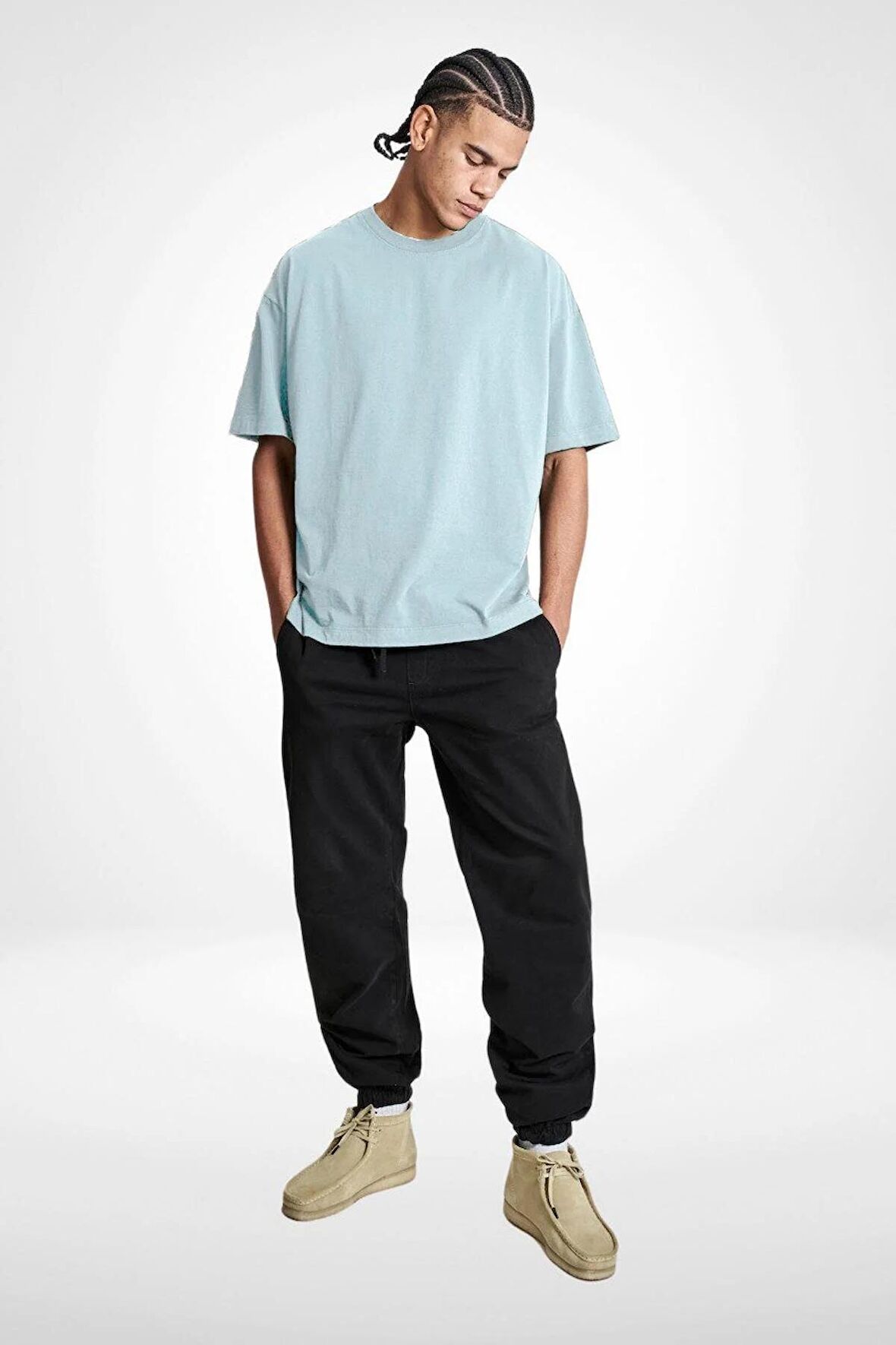 Unisex Oversize %100 Pamuk Bisiklet Yaka Tişört