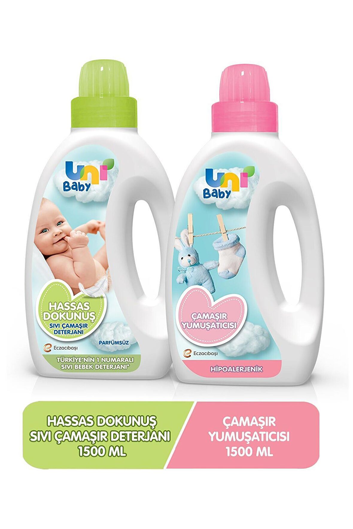 Uni Baby Çamaşır Deterjanı Sensitive 1500ml + Yumuşatıcı 1500ml