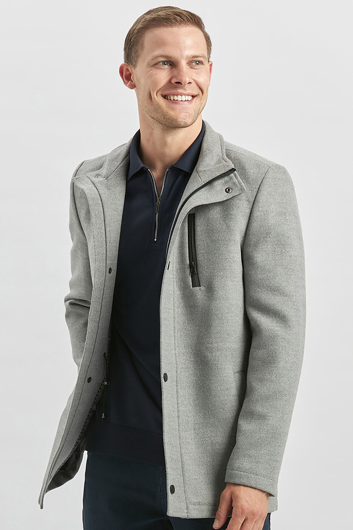 Kaşe Dik Yaka Kapitoneli Astar Slim Fit Dar Kesim Klasik Kaban 1008245150