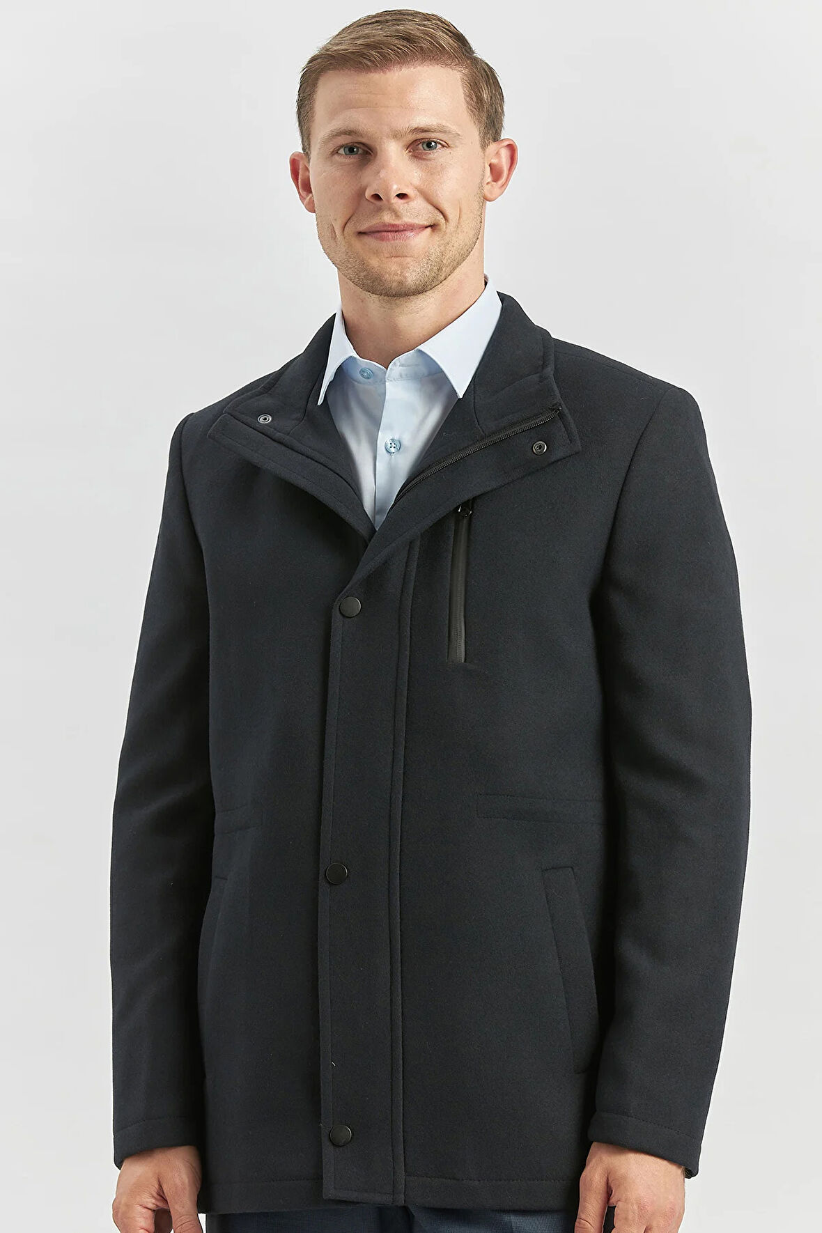 Kaşe Dik Yaka Kapitoneli Astar Slim Fit Dar Kesim Klasik Kaban 1008245150