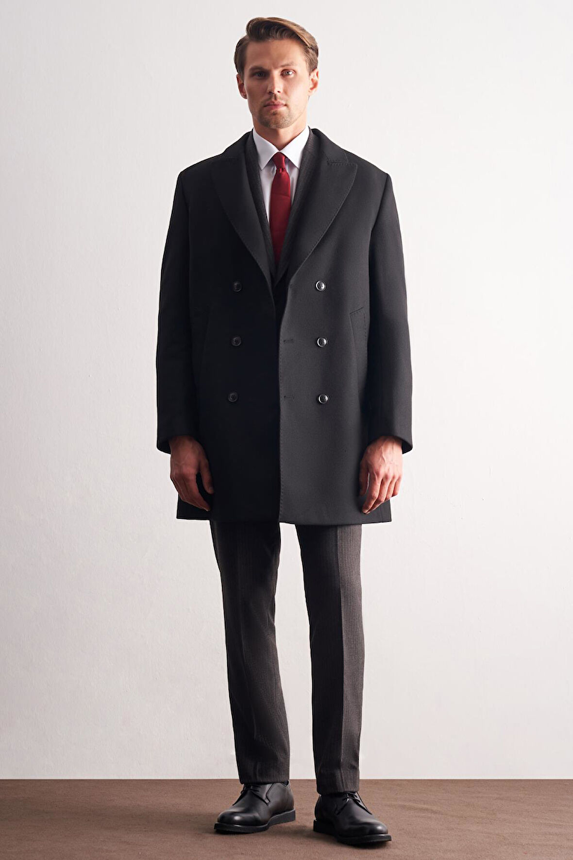 Siyah Kılıç Yaka Kruvaze Comfort Fit Esnek Classic Kaban 1008255164