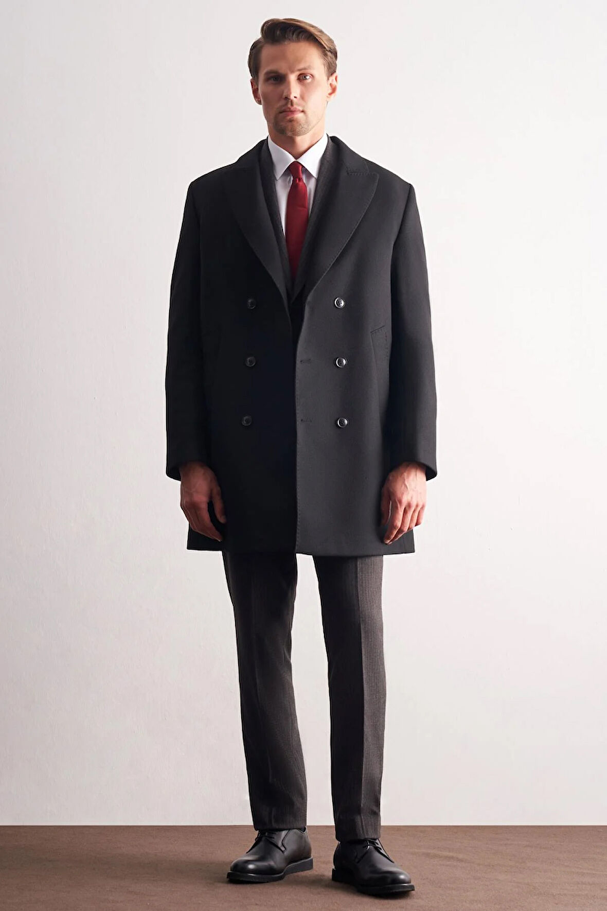 Siyah Kılıç Yaka Kruvaze Comfort Fit Esnek Classic Kaban 1008255164