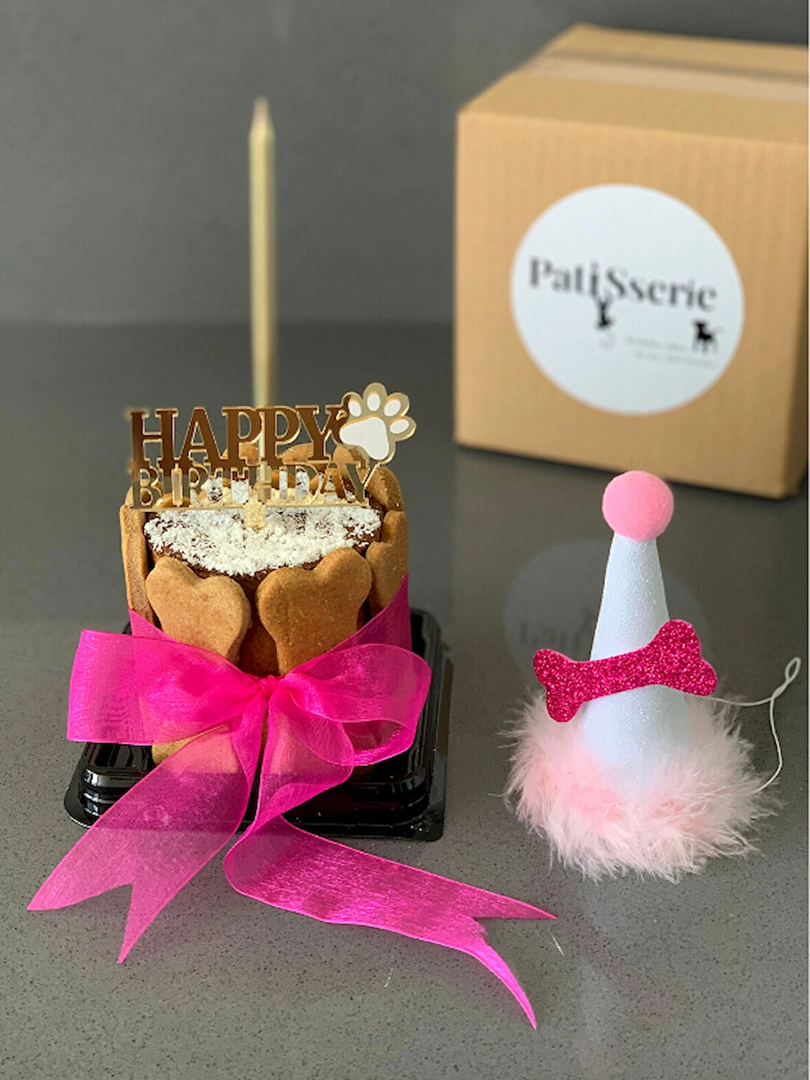 Köpekler Için Doğum Günü Parti Seti (pembe) - Doğum Günü Pastası, Tasarım Pleksi, Doğum Günü Şapkası