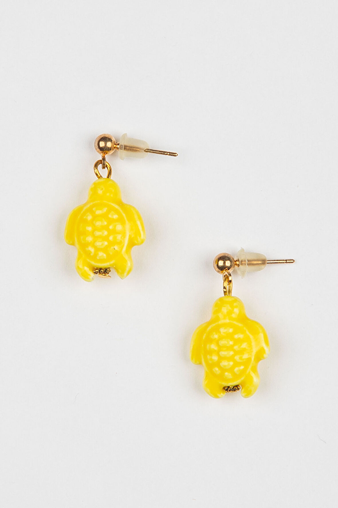 Otantik Kaplumbağa Figürlü Sarı Küpe