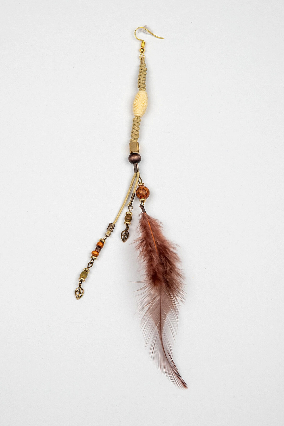 Otantik Kuş Tüylü Tekli Küpe