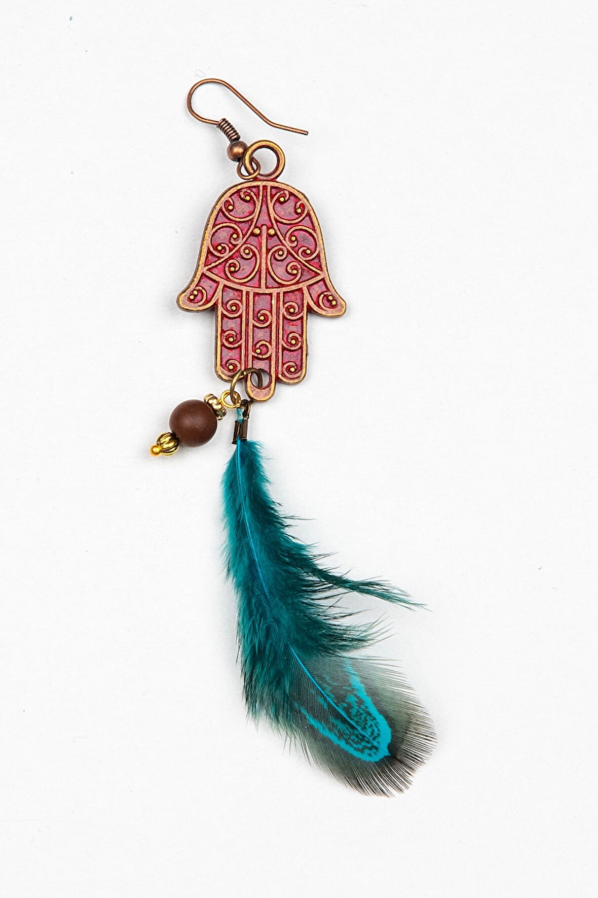 Otantik Kuş Tüylü Tekli Küpe 