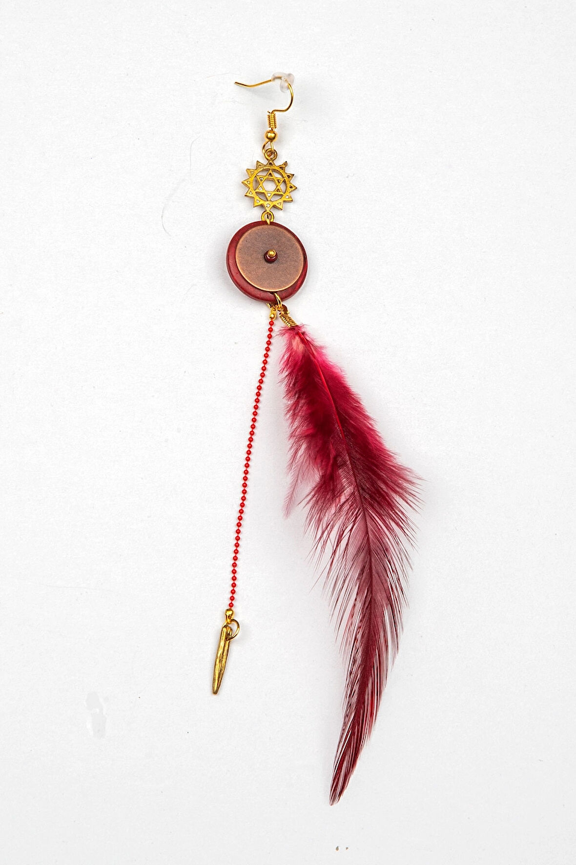 Otantik Kuş Tüylü Tekli Küpe