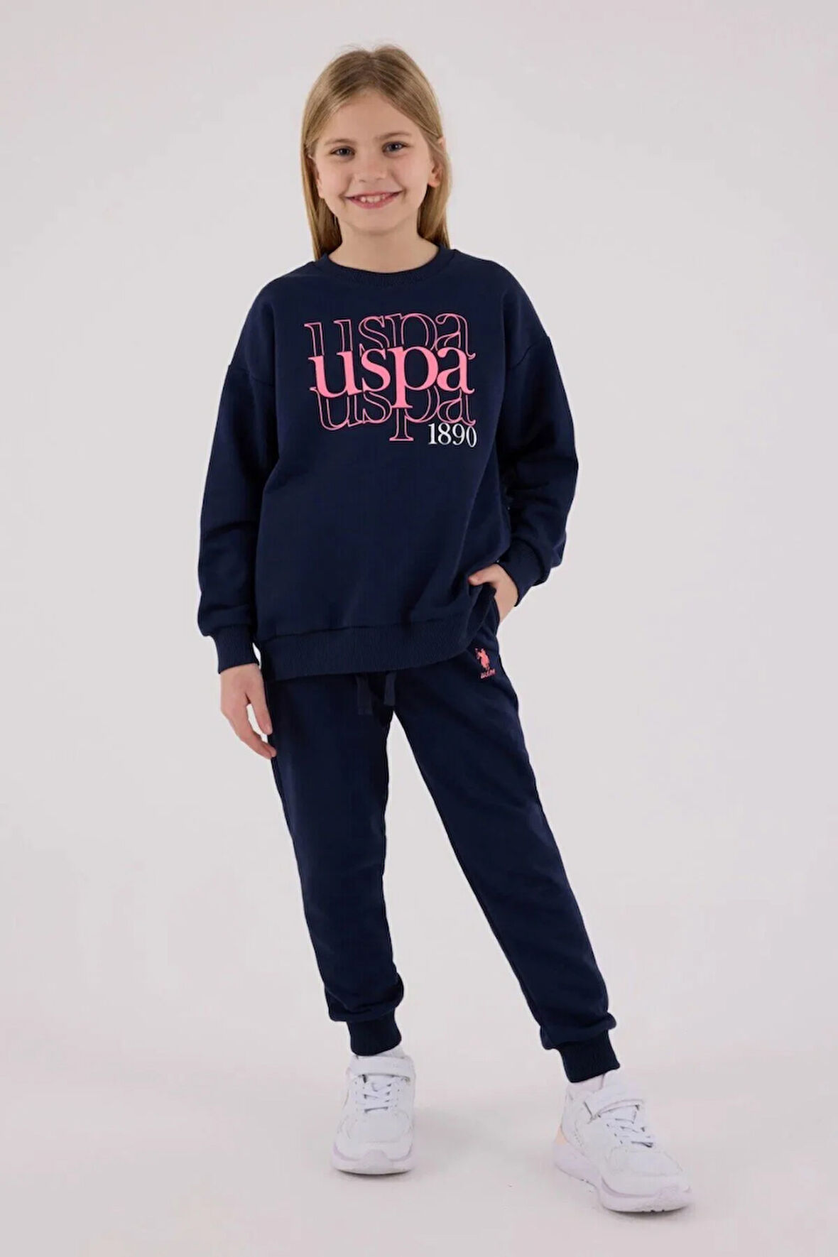 Polo Kız Çocuk Rahat Uzun Kollu Pamuklu Pijama Takımı Lacivert Yumuşak Kumaş