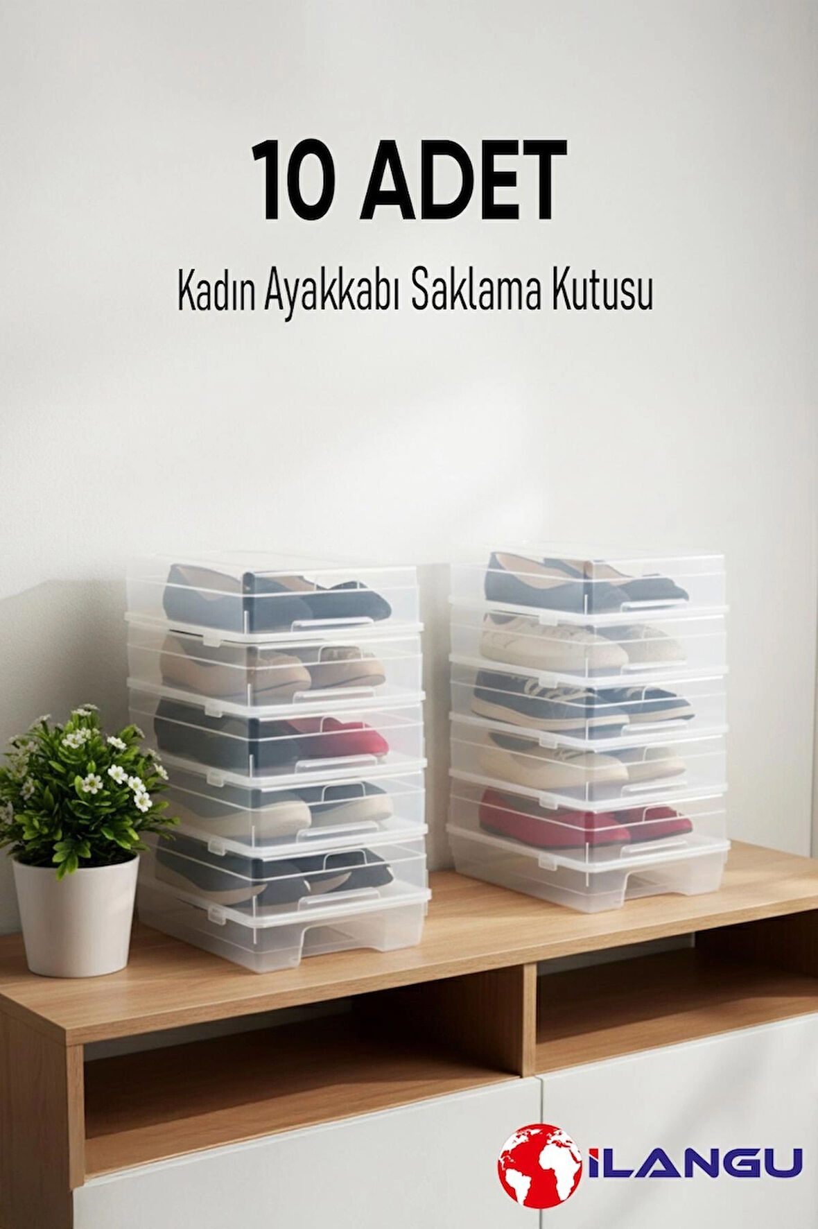 10 ADET ŞEFFAF KADIN AYAKKABI SAKLAMA KUTUSU-HAVA KANALLI-AYAKKABI DÜZENLEYİCİ