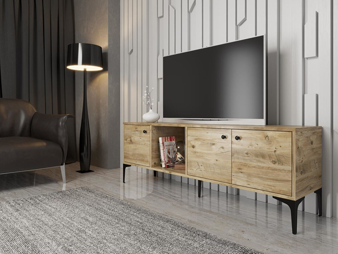 Wood'n Love Hira 160 Cm Metal Ayaklı Tv Ünitesi - Atlantik Çam / Siyah
