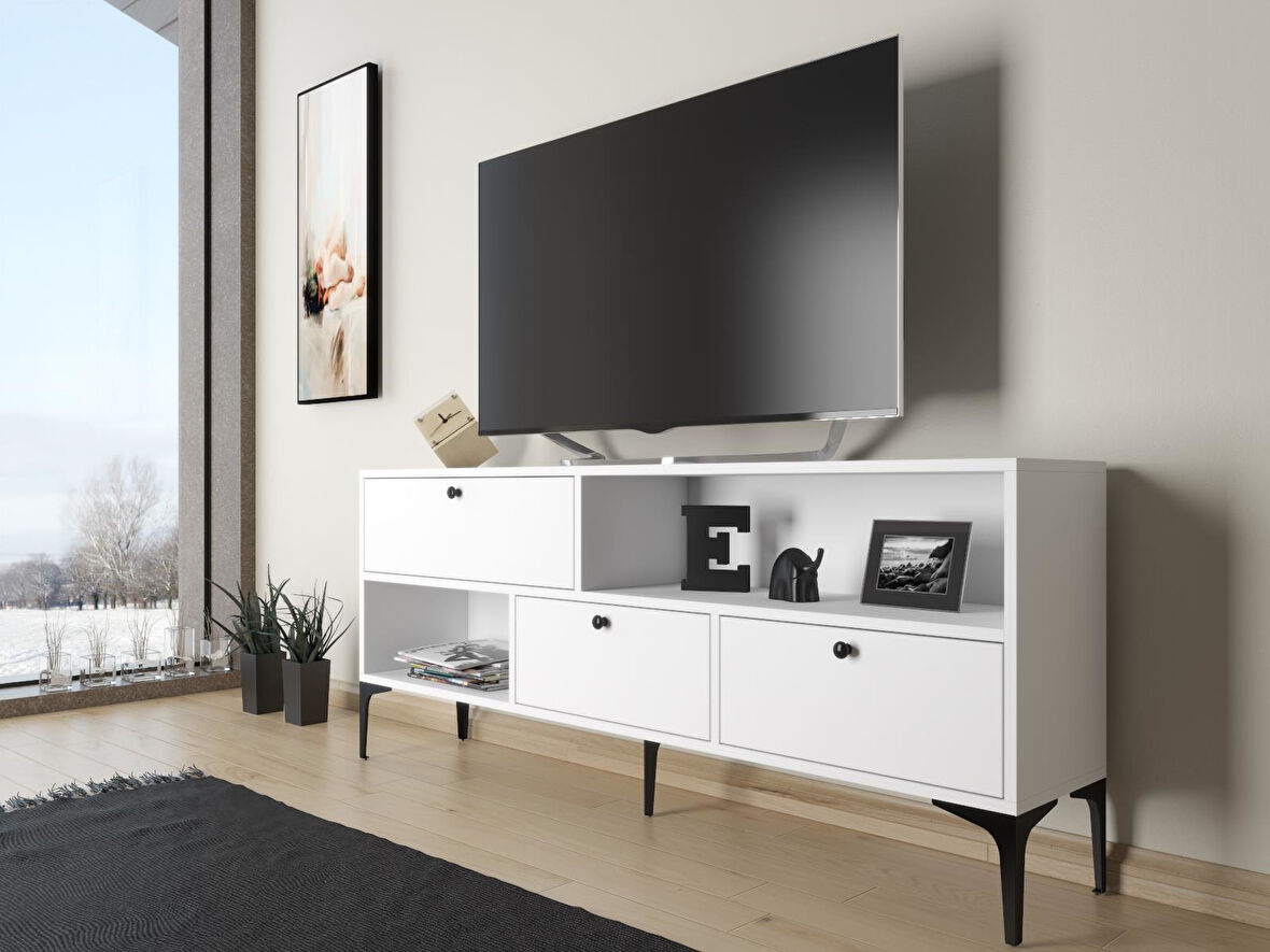 Wood'n Love Katre 150 Cm Metal Ayaklı Tv Ünitesi - Beyaz / Siyah