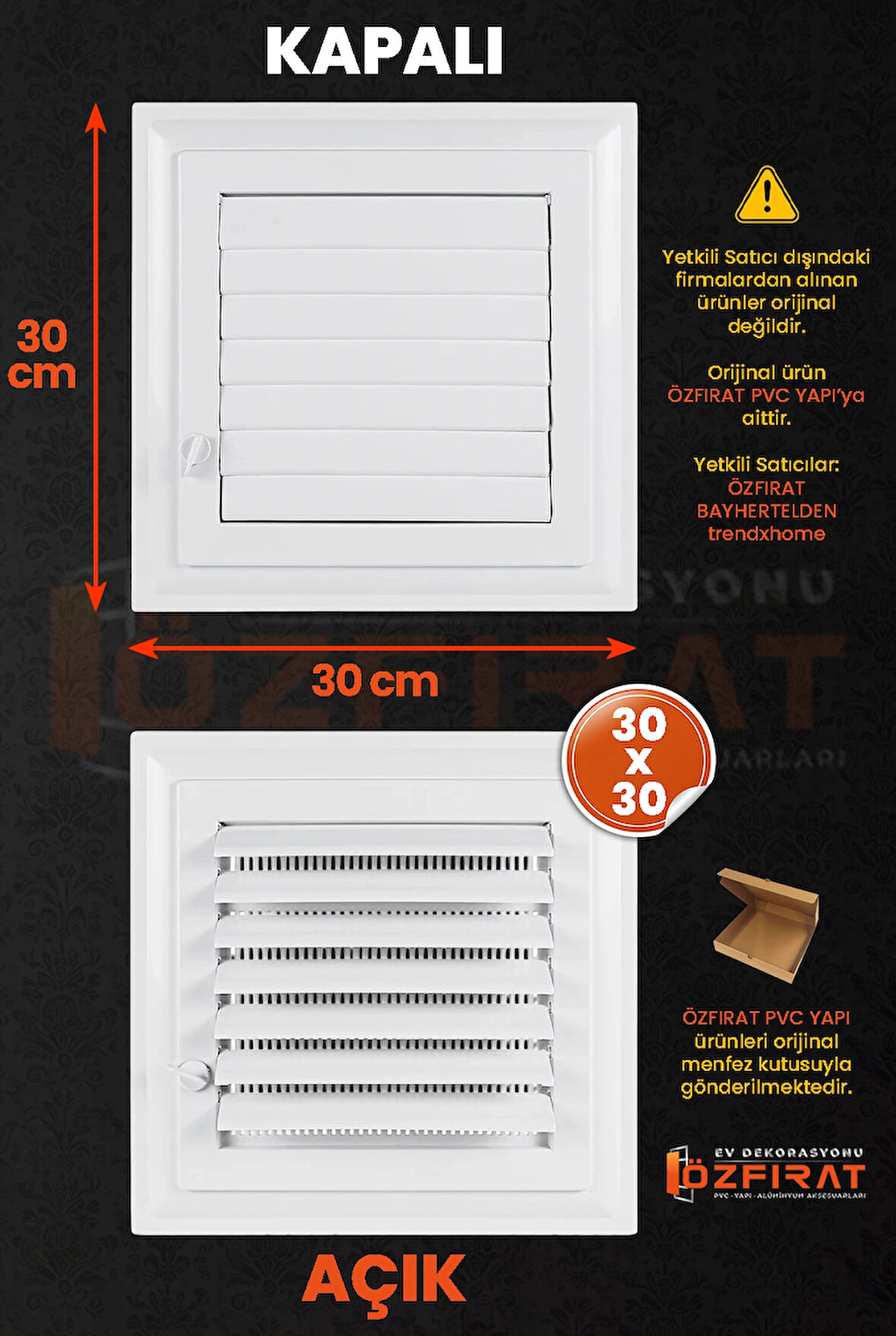 Menfez 30x30 CM — Banyo, Tuvalet - WC Havalandırma Menfezi — Plastik — Beyaz