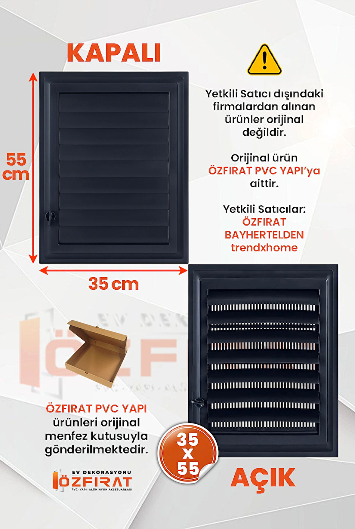 Menfez 35x55 CM — Banyo, Tuvalet - WC Havalandırma Menfezi — Plastik — Antrasit