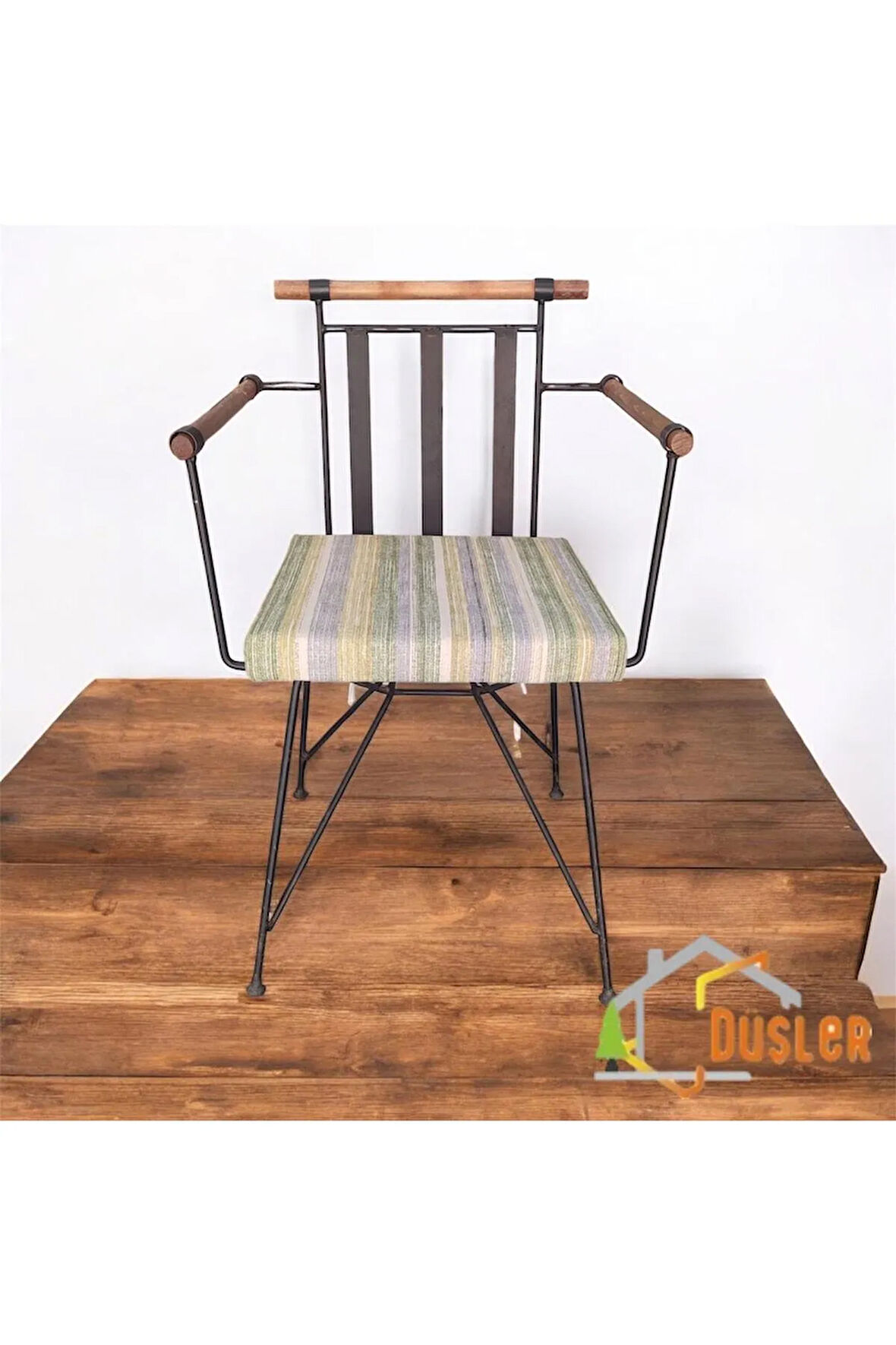 40x40 Sarı Yeşil Çizgili Su ve Leke İtici Fermuarlı Bağcıklı Sandalye Minderi 5 cm