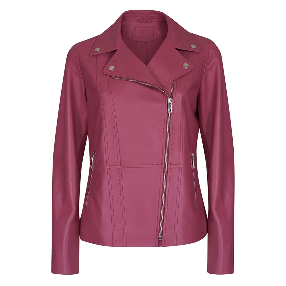 Rania Fuşya Kadın Vintage Deri Biker Ceket