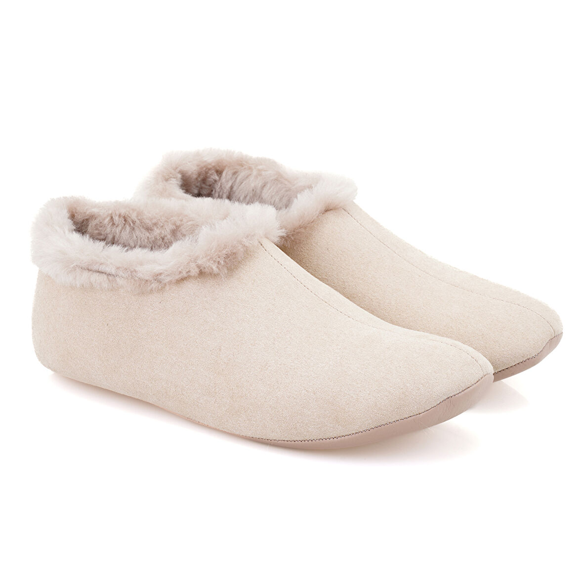 Bej Kadın Fluffy Yünlü Patik