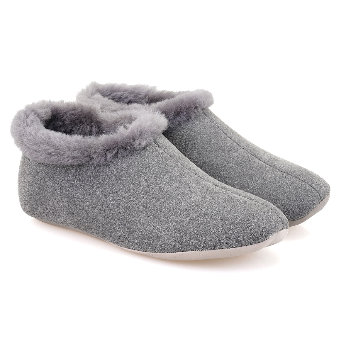 Gri Kadın Fluffy Yünlü Patik