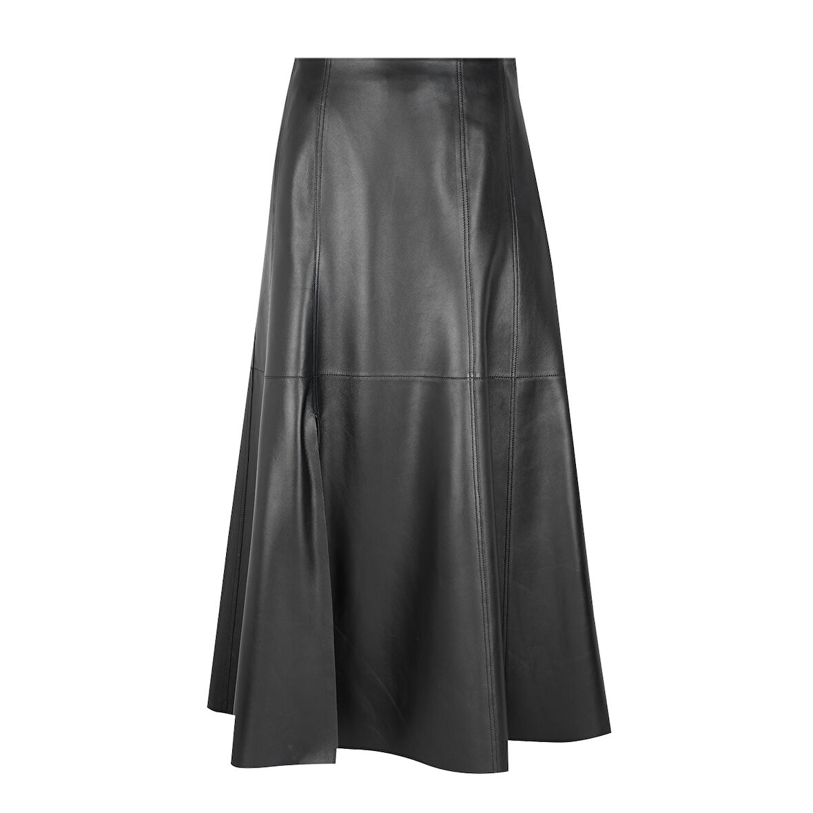 Aulii Siyah Kadın Yırtmaçlı Deri Etek