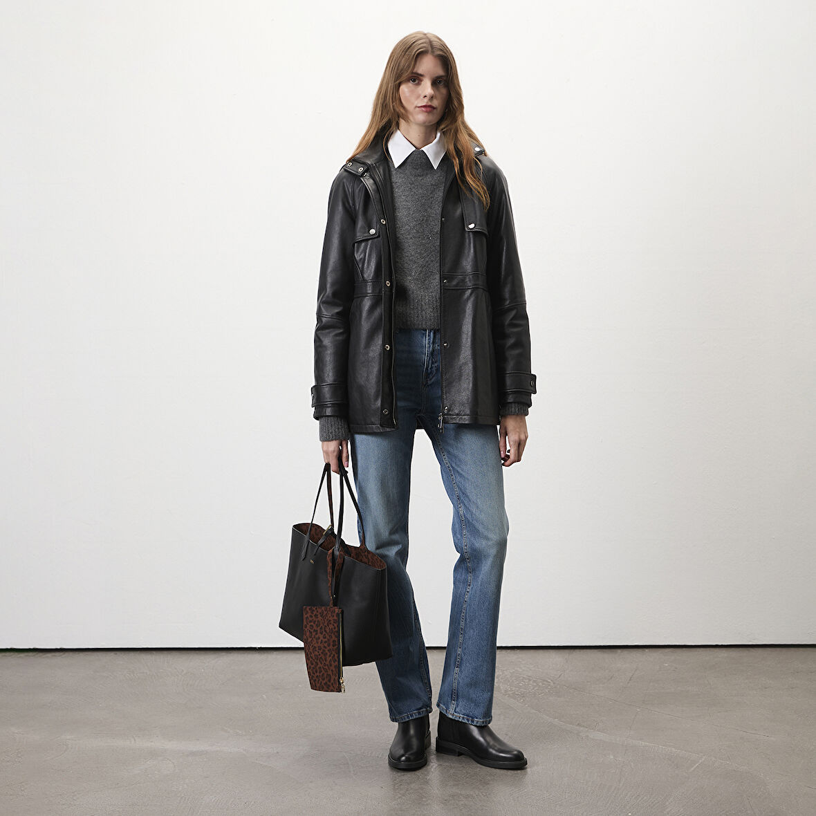 Siola Siyah Kadın Deri Mont