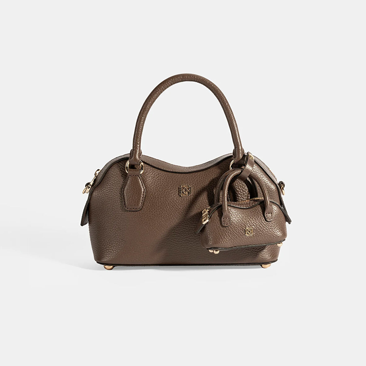 Kadın Kahve Deri Çanta Aksesuarlı Mini El Çantası