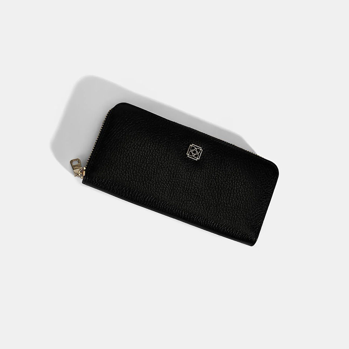 Kadın Siyah Deri Fermuarlı Cüzdan