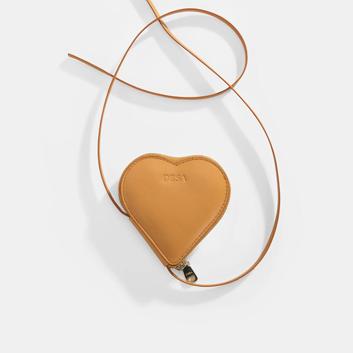 Turuncu Kalp Figürlü Mini Askılı Deri Cüzdan