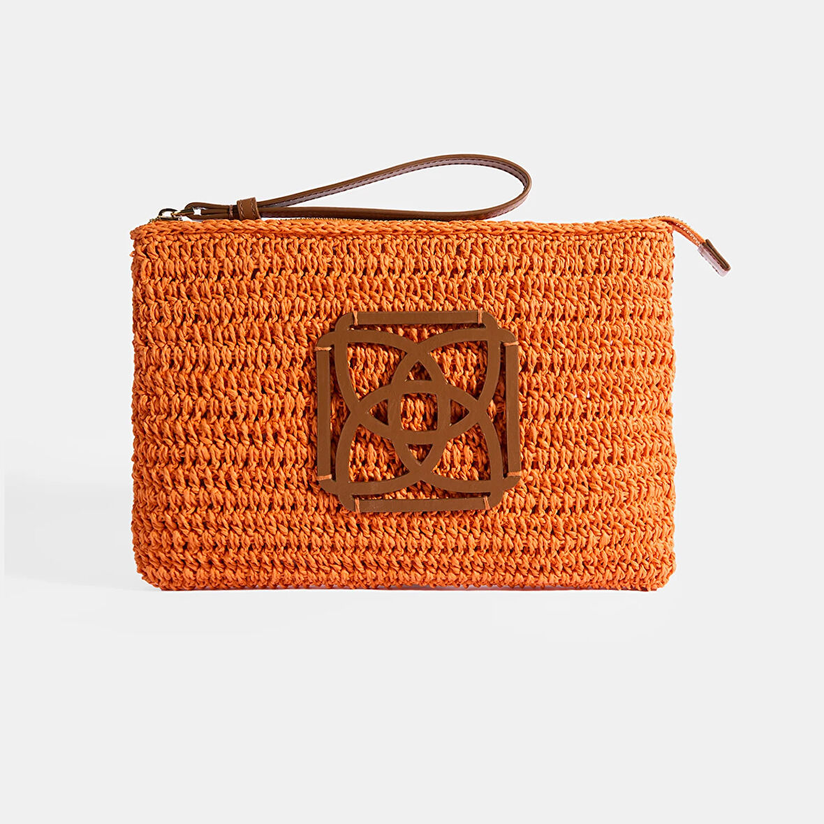 Kadın Turuncu Monogram Logolu Hasır El Çantası