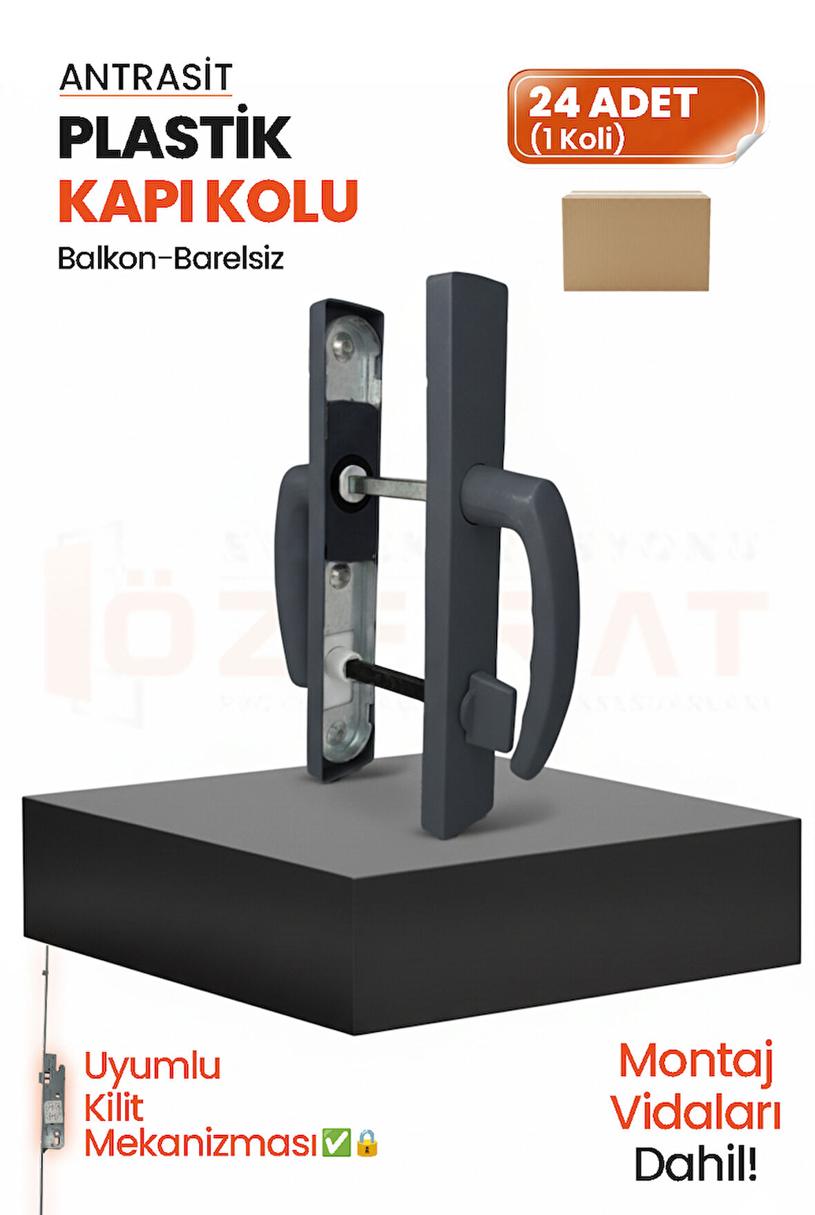 PVC Pimapen Plastik Balkon Kapı Kolu – Barelsiz – Antrasit – (40 Takım / 1 Koli)