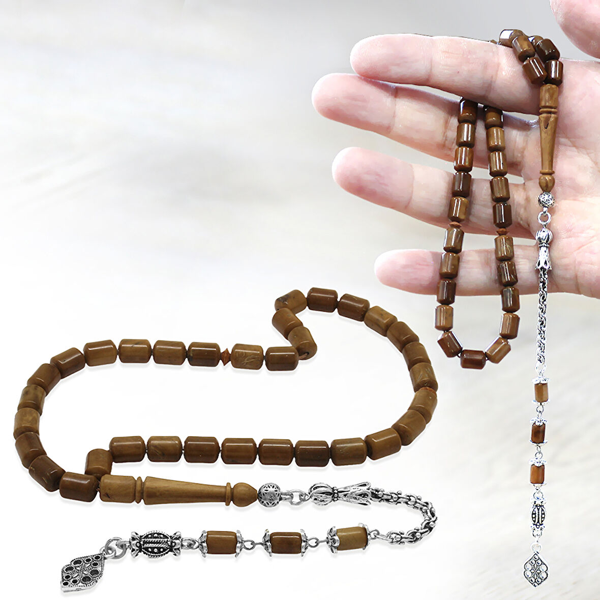 Kararmaz Metal Arnavut Zincir Püsküllü Uçlu Kapsül Kesim Kahverengi Kuka Tesbih