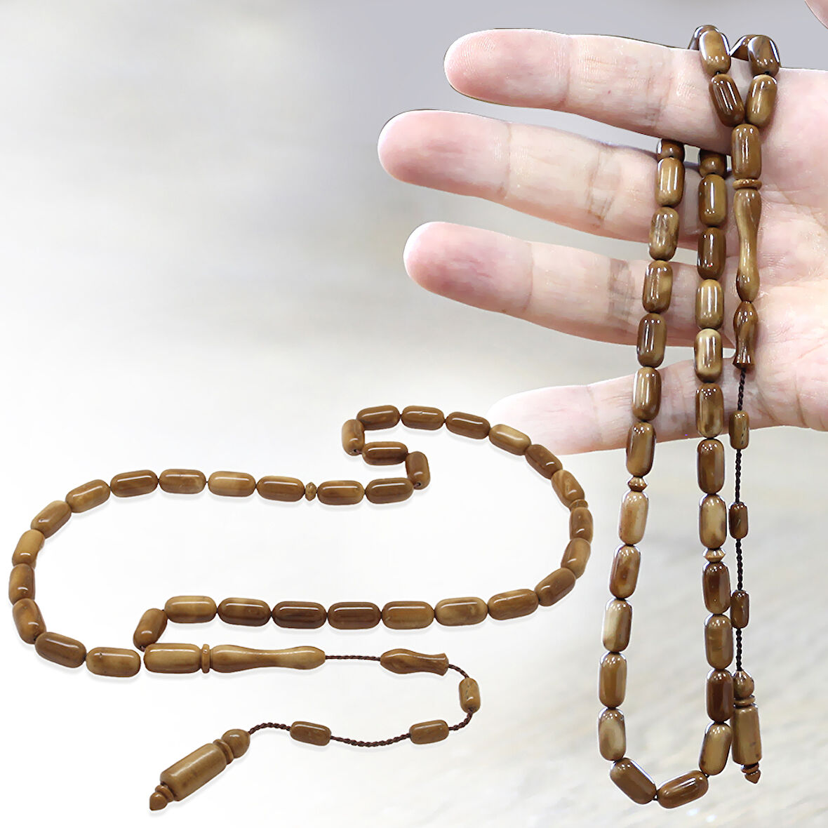 Sistemli Kolye Kesim Açık Kahverengi Cilalı Kuka Tesbih