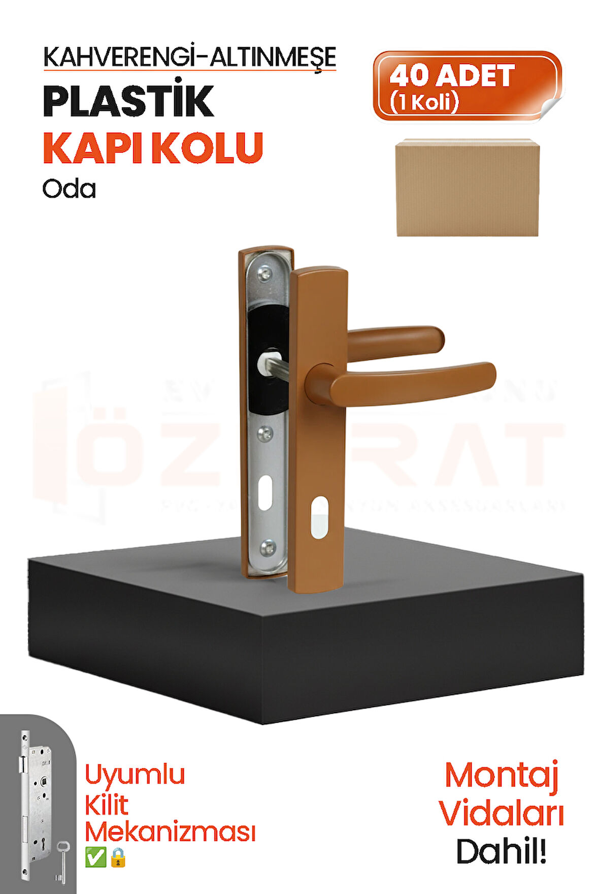 PVC Pimapen Plastik Oda Kapı Kolu – Altınmeşe/Kahverengi – (40 Takım)