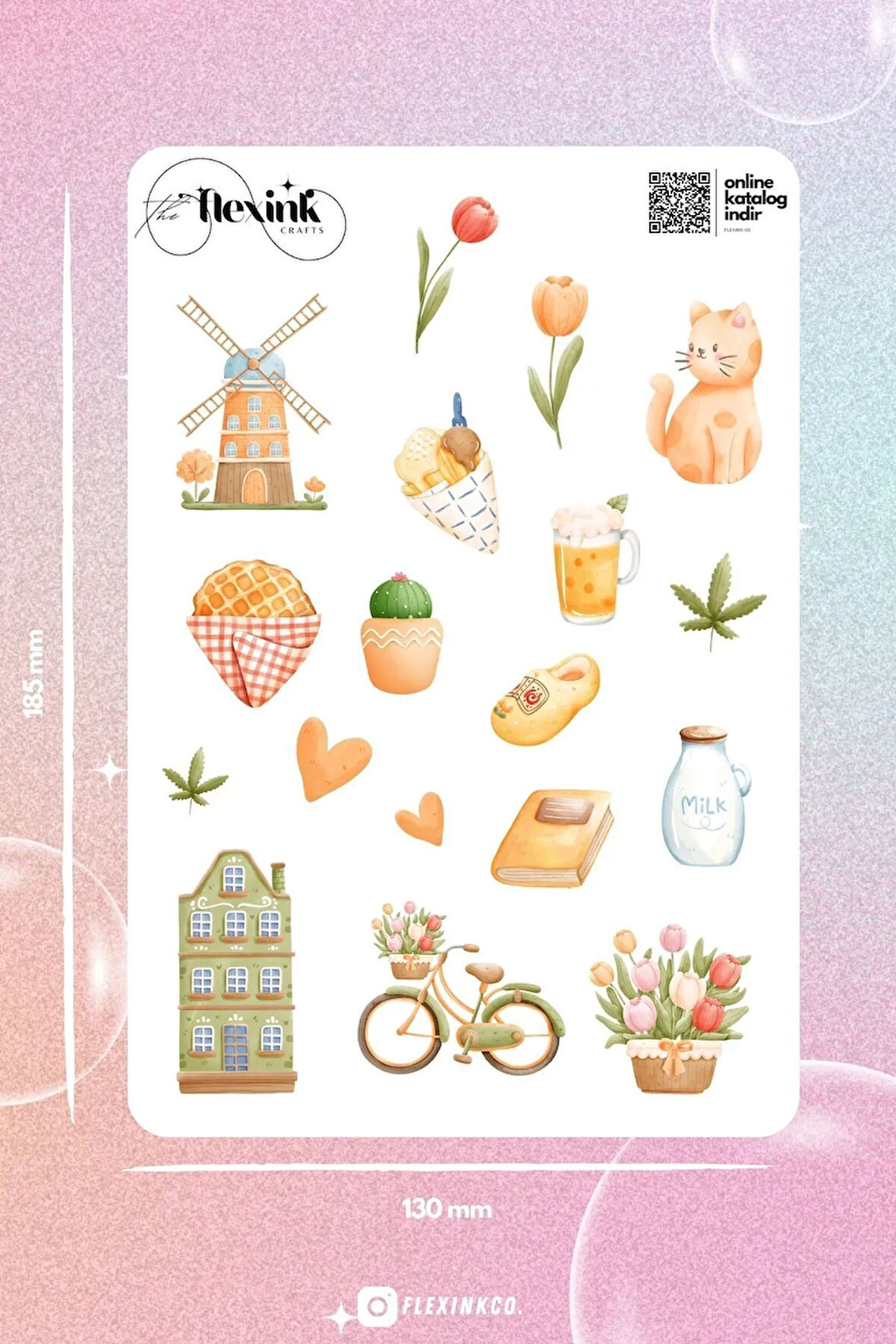 Lale Diyarı Şeffaf Sticker Seti Scrapbook Ajanda Journal Bullet Planner Telefon