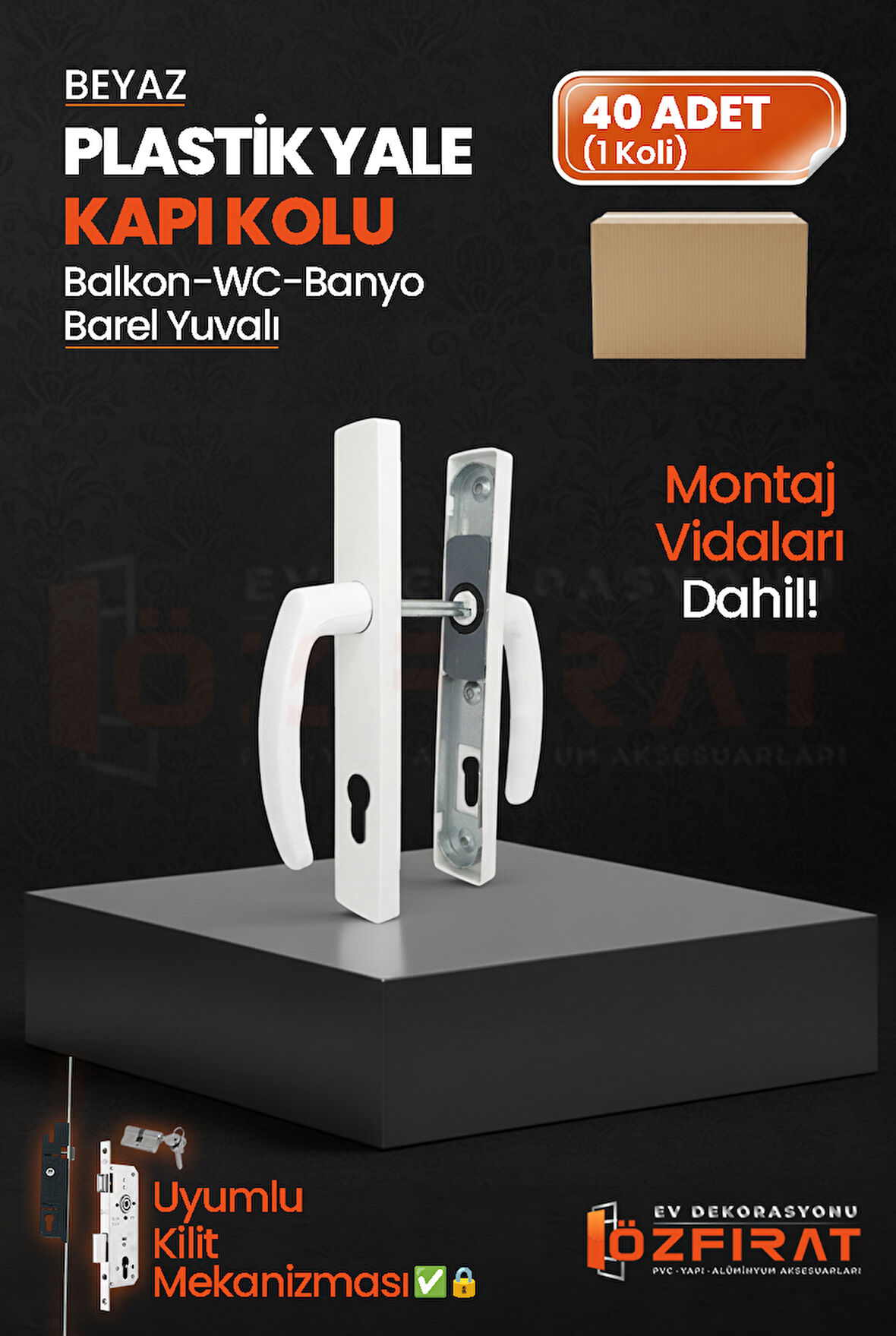 PVC Pimapen Plastik Yale Kapı Kolu – Balkon, Tuvalet (WC), Banyo İçin – Beyaz–(40 Takım/1 Koli)