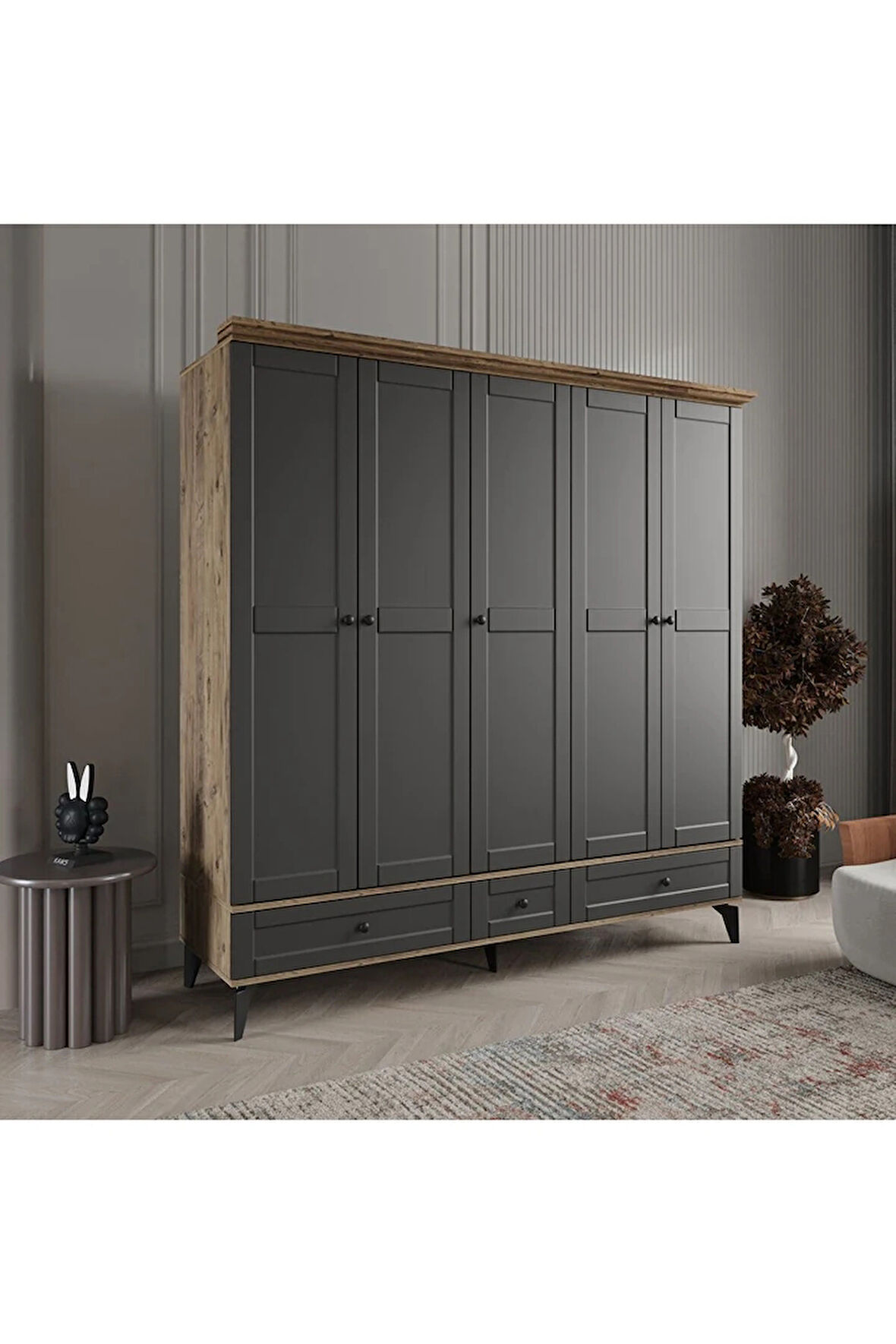DALİ 5 KAPAKLI ANTRASİT GARDIROP TAMAMI MDF