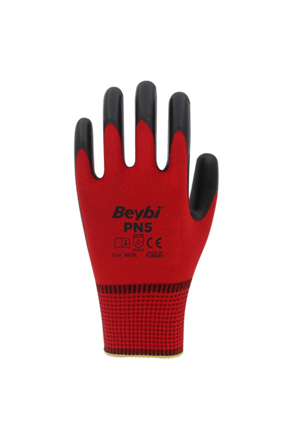 Beybi Pn5 No: 9 Kırmızı - Siyah Polyester Astarlı Nitril Eldiven 12 Çift