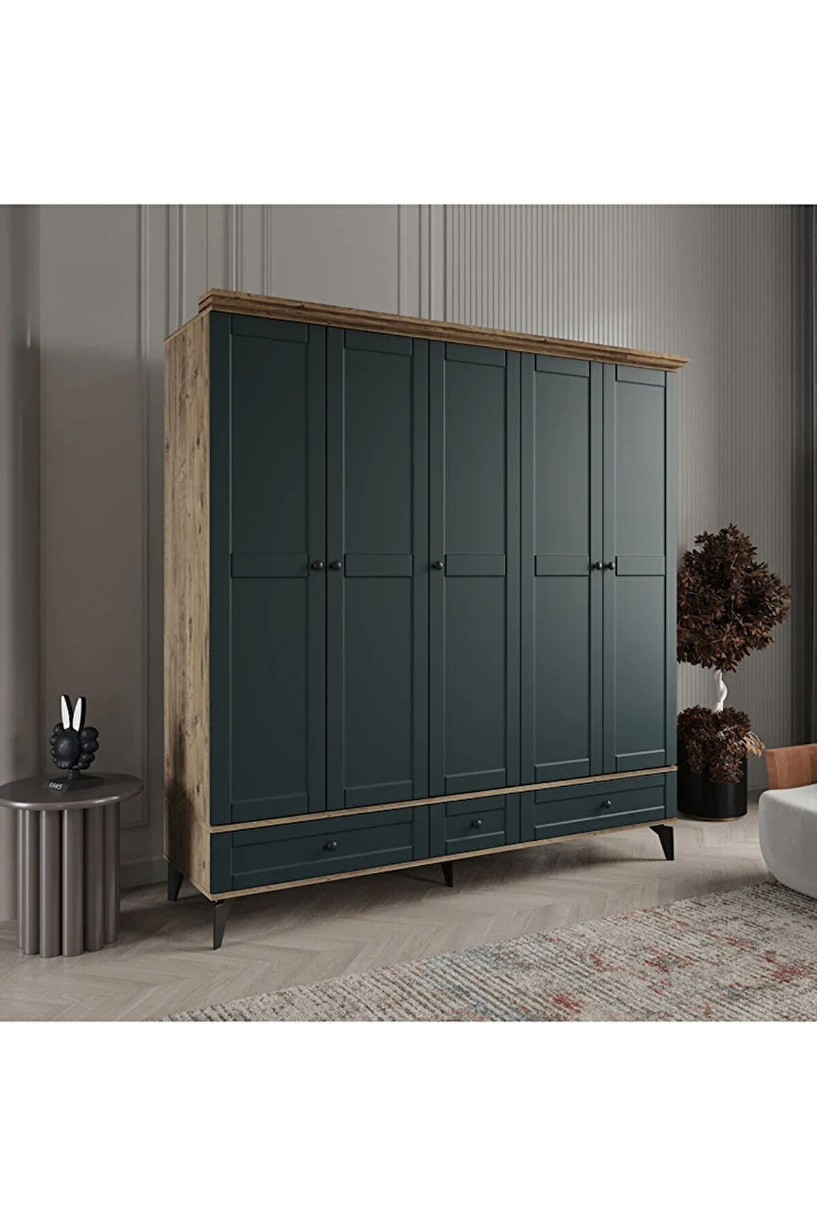 DALİ 5 KAPAKLI YEŞİL GARDIROP TAMAMI MDF