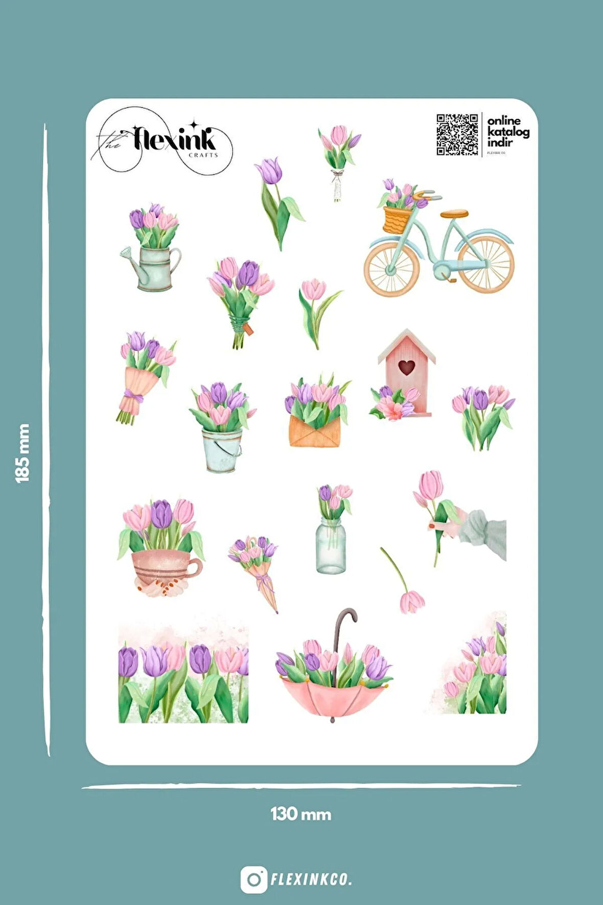 Lale Bahçesi Temalı Şeffaf Sticker Seti Scrapbook Ajanda Journal Bullet Planner Telefon