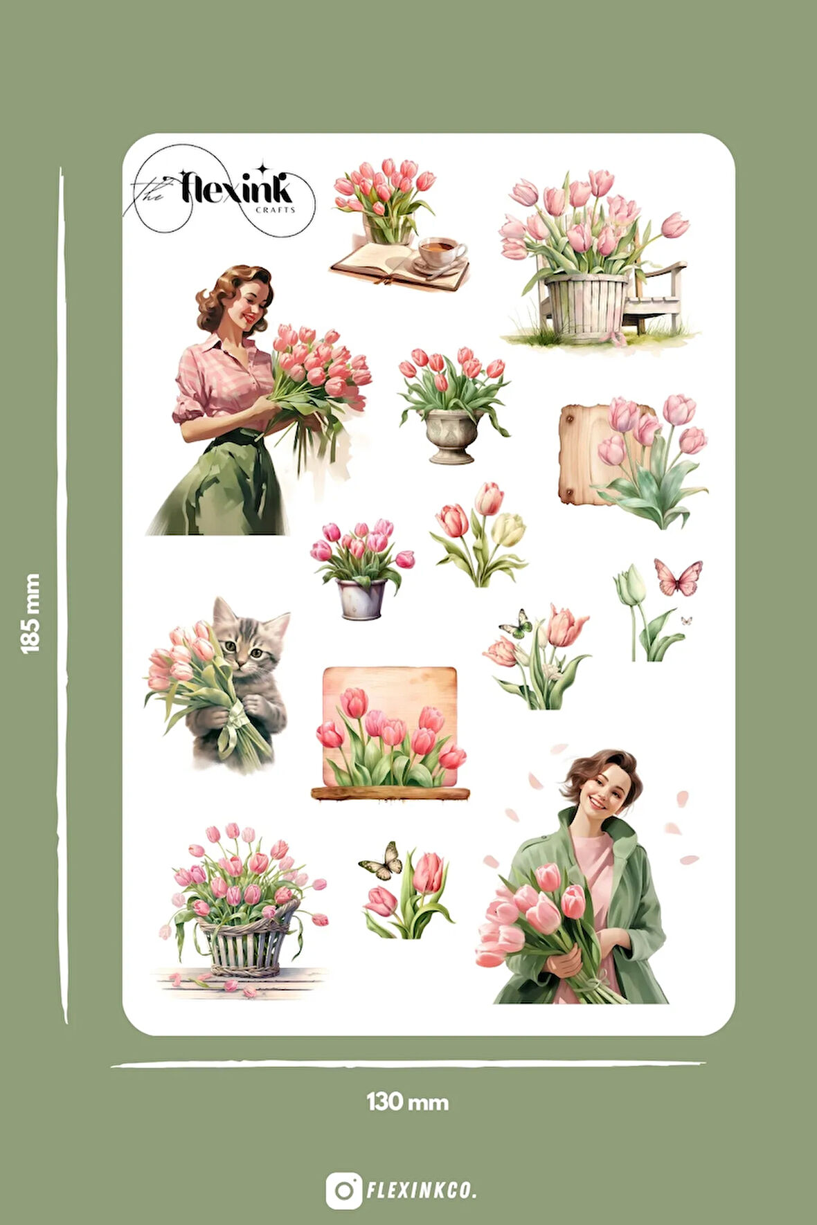 Lale Bahçesi 2 ŞEFFAF Sticker Seti Scrapbook Ajanda Journal Bullet Planner Telefon