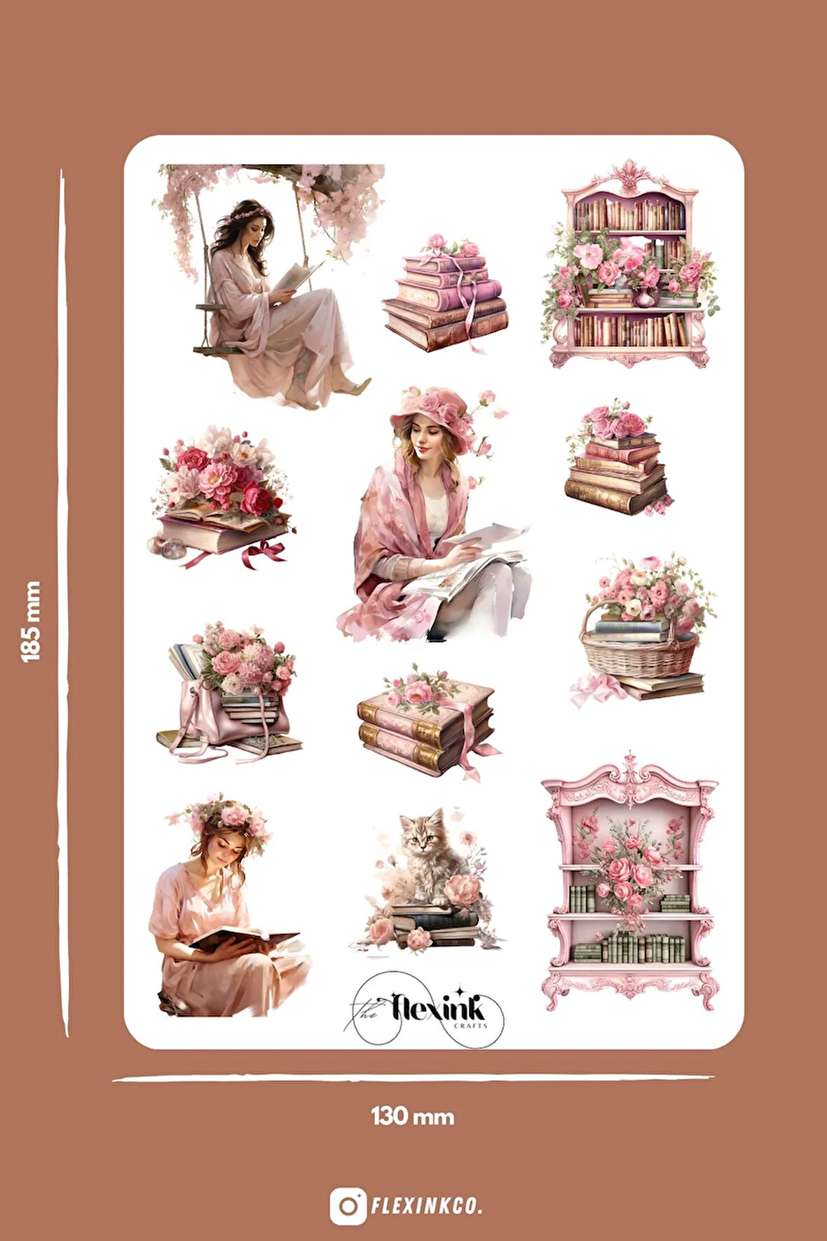 Pink Victorian Reading ŞEFFAF Sticker Scrapbook Ajanda Journal Bullet Planner Telefon