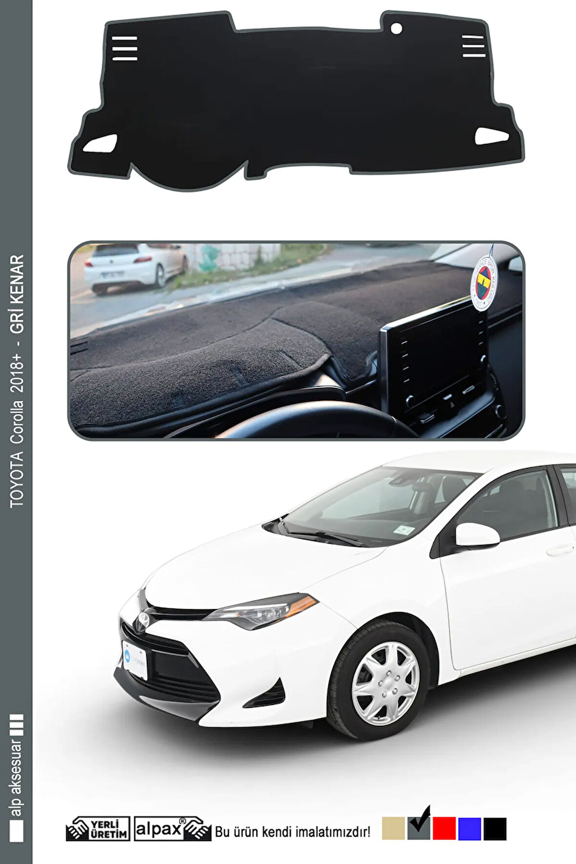 TOYOTA Corolla Torpido Koruyucu 2018 ve Üzeri Modele Özel Üretim - Kenarı Gri