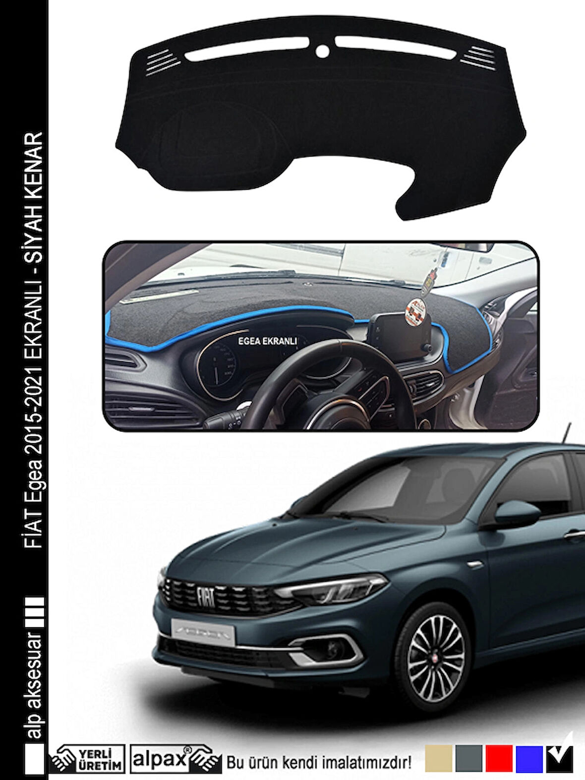 Fiat Egea Torpido Koruma Halısı Ekranlı 2015-2023 Modele Özel - Siyah Kenar