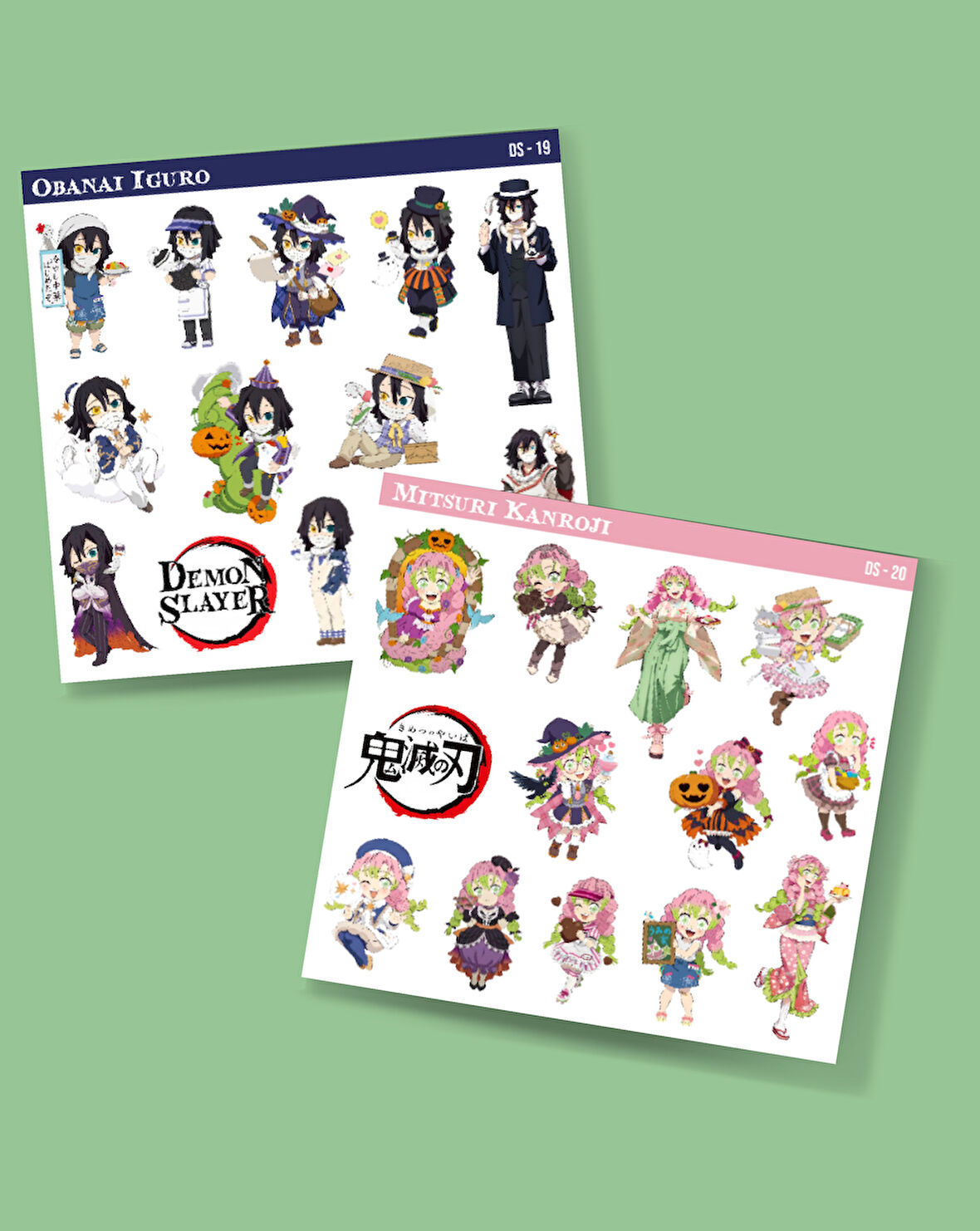 Mitsuri Kanroji-Obanai Iguro-parlak kağıt -2li sticker set-Demon Slayer Anime