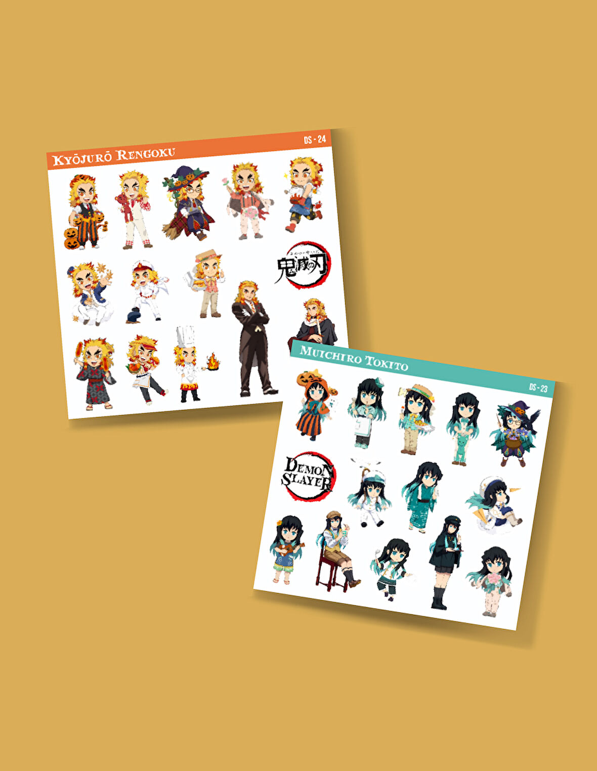 Demon Slayer-Kyōjurō Rengoku-Muichiro Tokito-parlak kağıt -2li sticker set-telefon süsleme