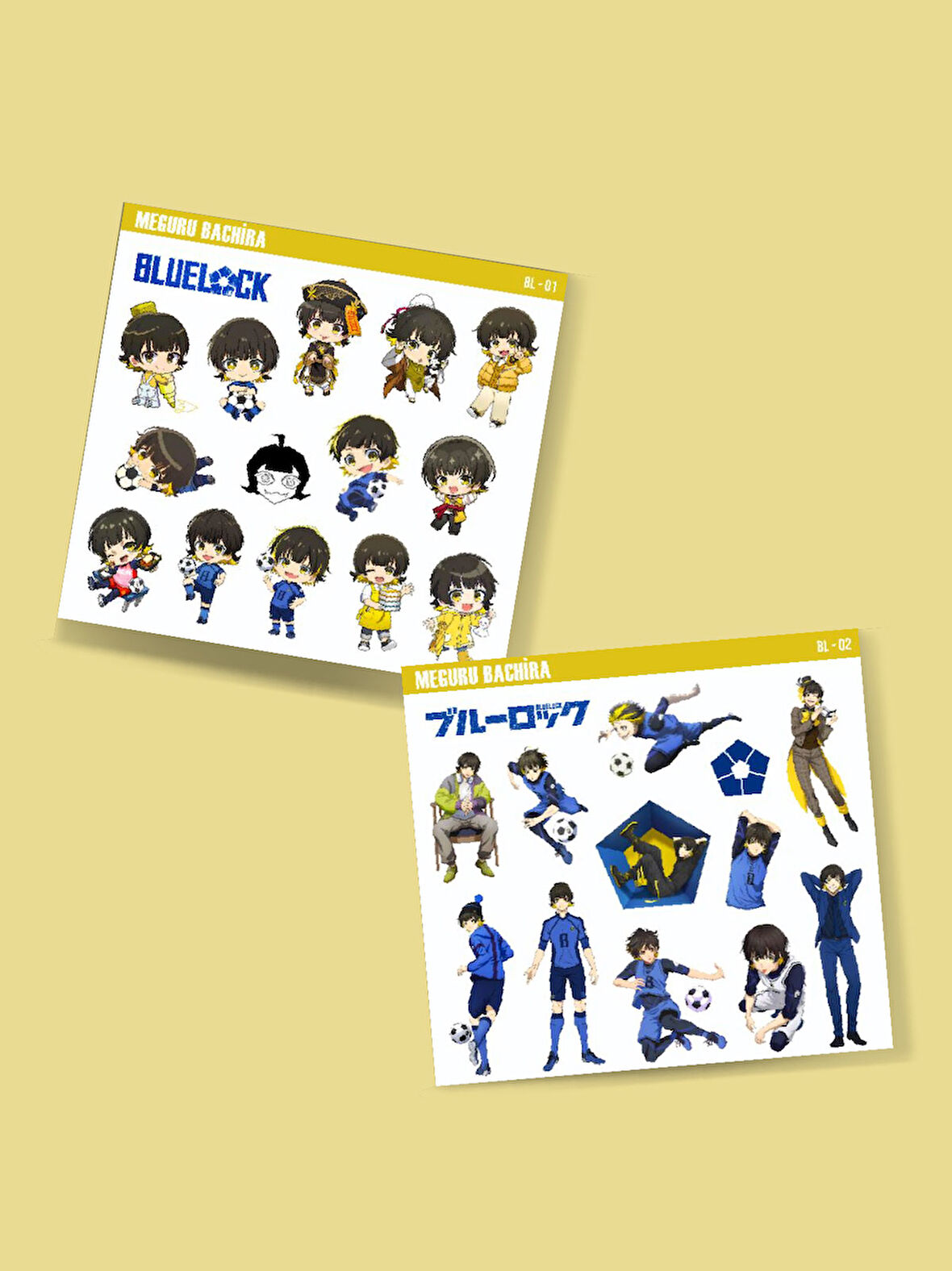 BlueLock-Meguru Bachira-parlak kağıt -2li sticker set-telefon süsleme Blue Lock