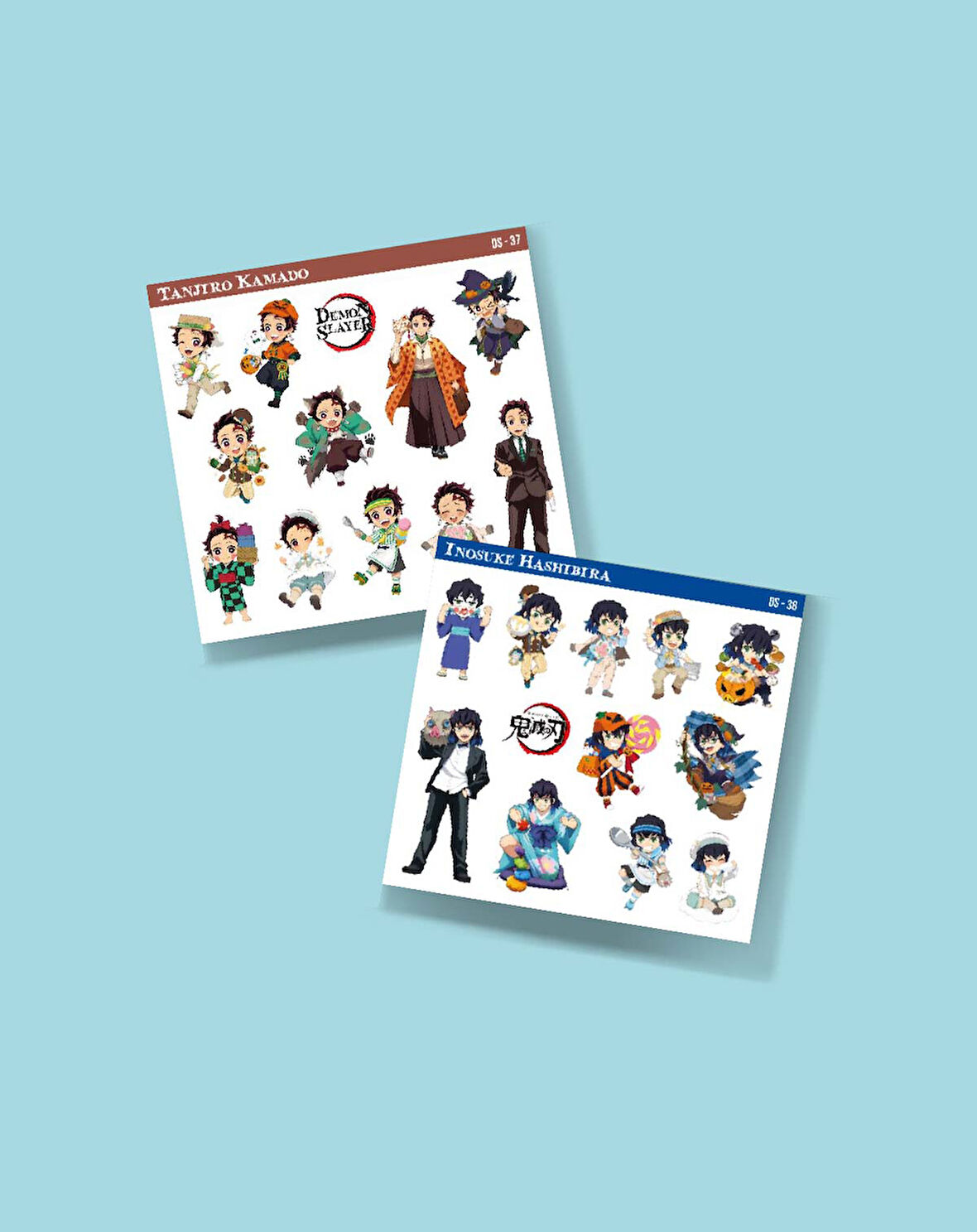 Demon Slayer-Tanjiro Kamado-Inosuke Hashibira-2li çıkartma-etiket parlak kağıt-süsleme-hediye