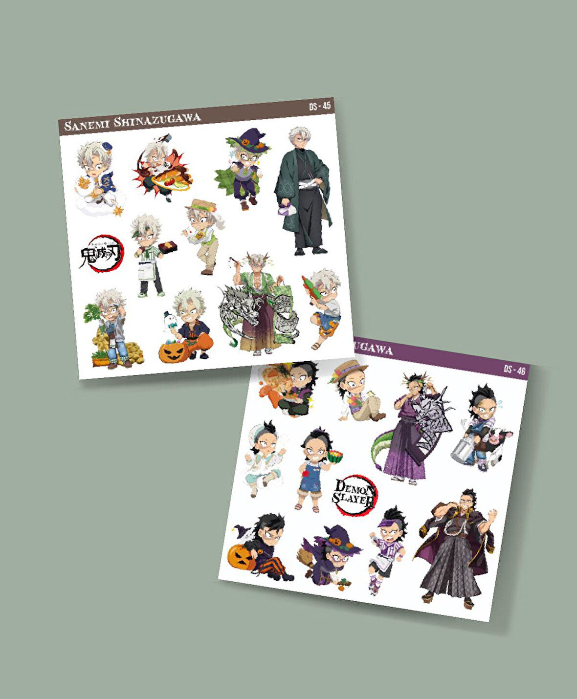 Demon Slayer Genya -Sanemi Shinazugawa 2 Li Set Anime Sticker Çıkartma Kimetsu no yaiba-parlak kağıt