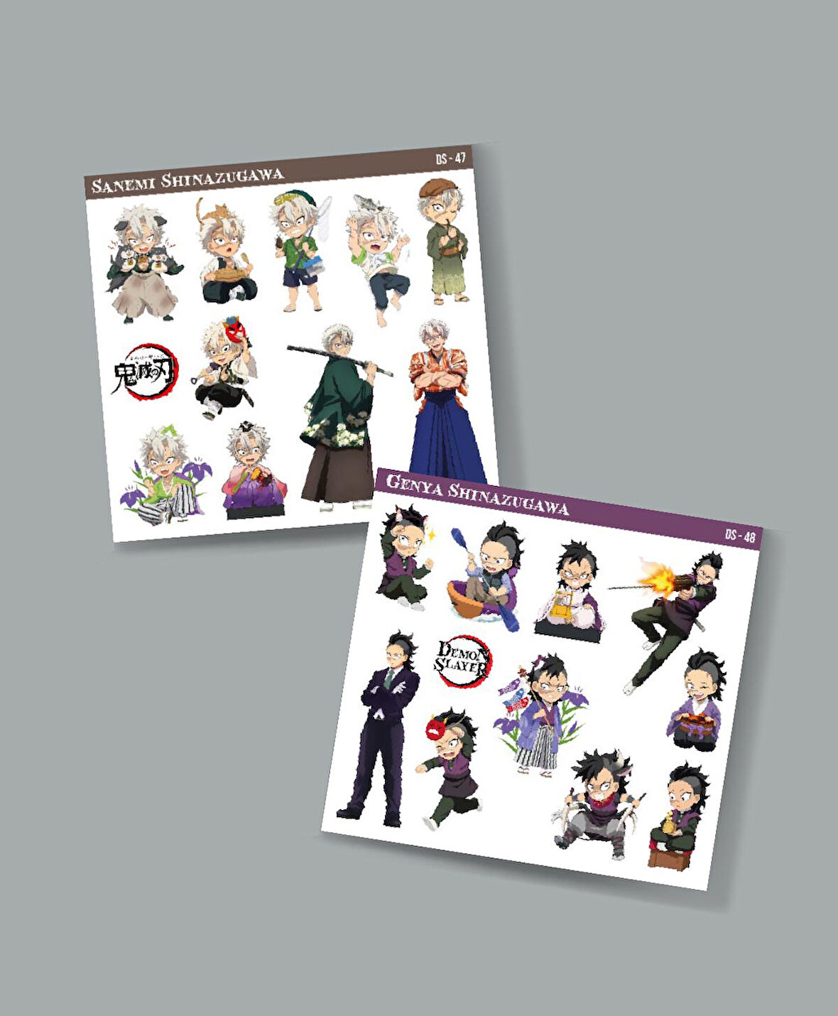 Kimetsu no yaiba-parlak kağıt-Demon Slayer-Genya -Sanemi Shinazugawa 2 Li Set Anime Sticker Çıkartma