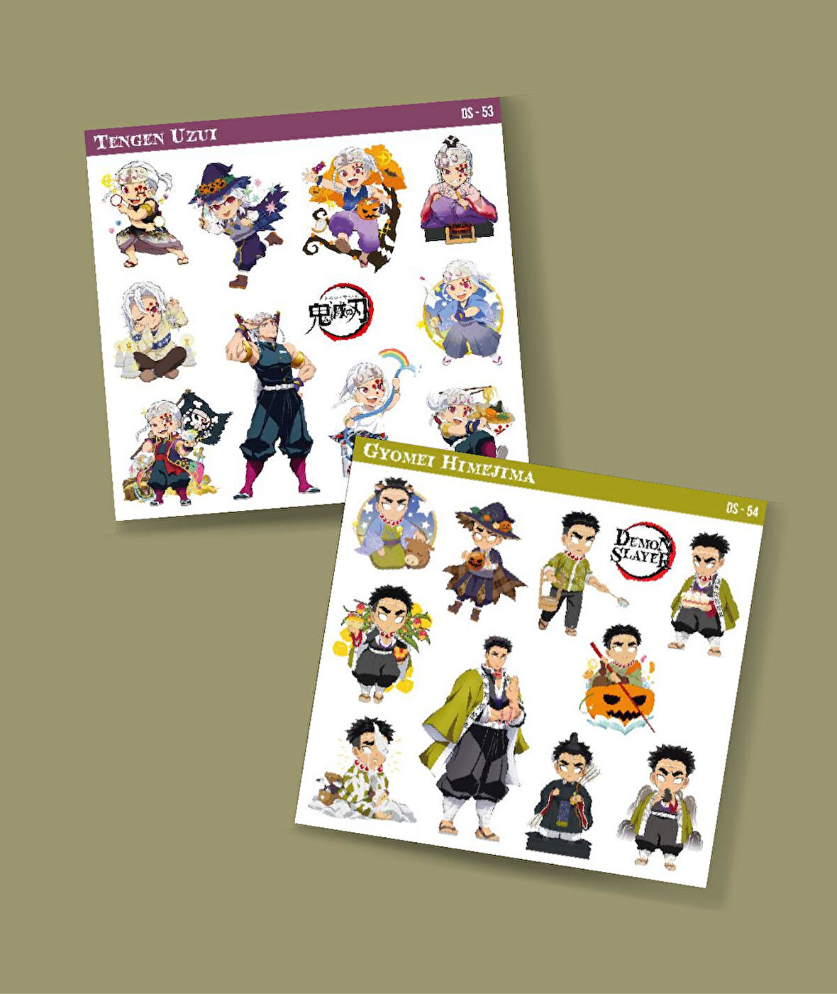 Gyomei Himejima -Tengen Uzui-Demon Slayer parlak kağıt 2 Li Set Anime Sticker Çıkartma-kimetsu no yaiba