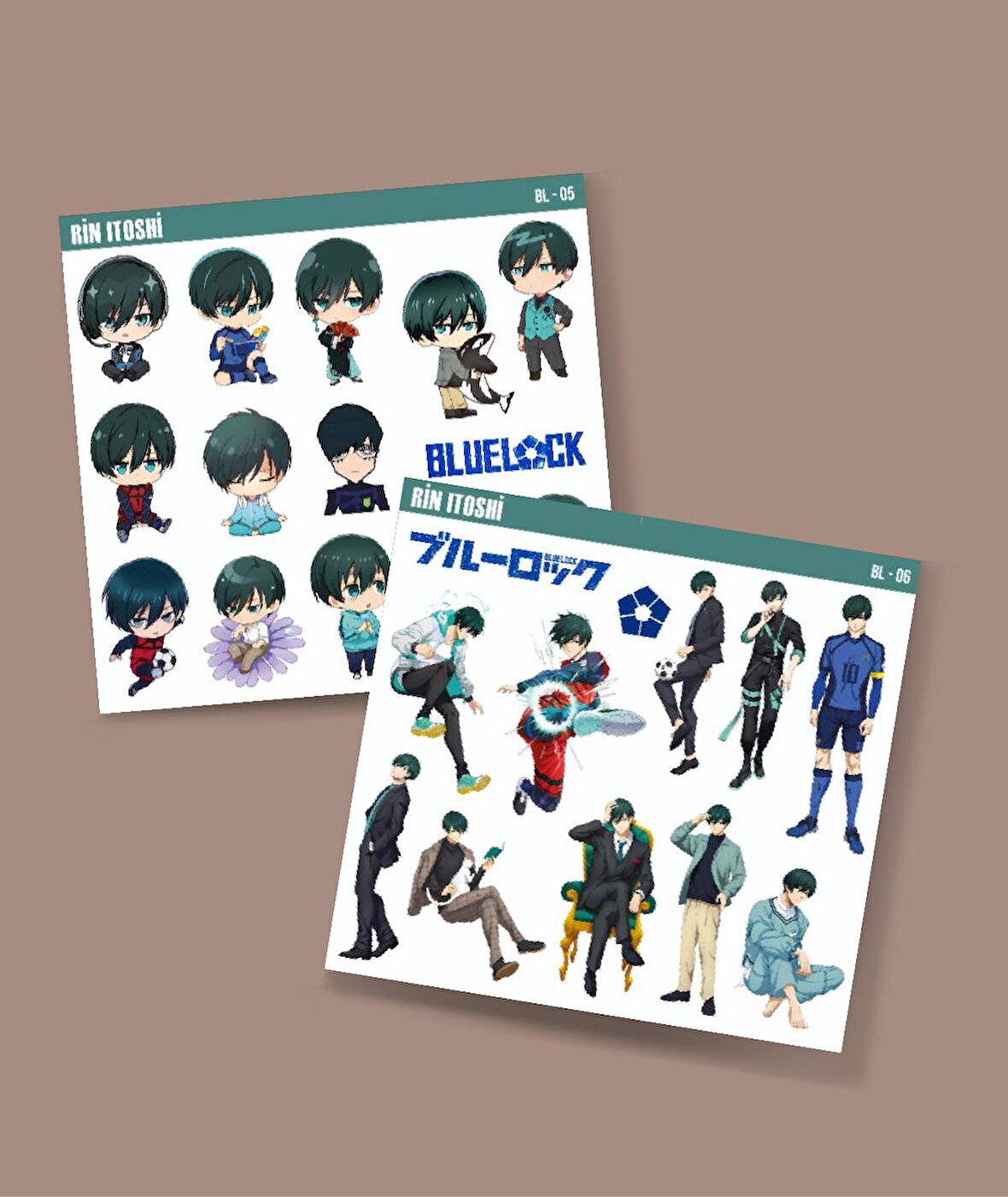 Rin İtoshi-BlueLock-parlak kağıt -2li sticker set-telefon süsleme Blue Lock etiket